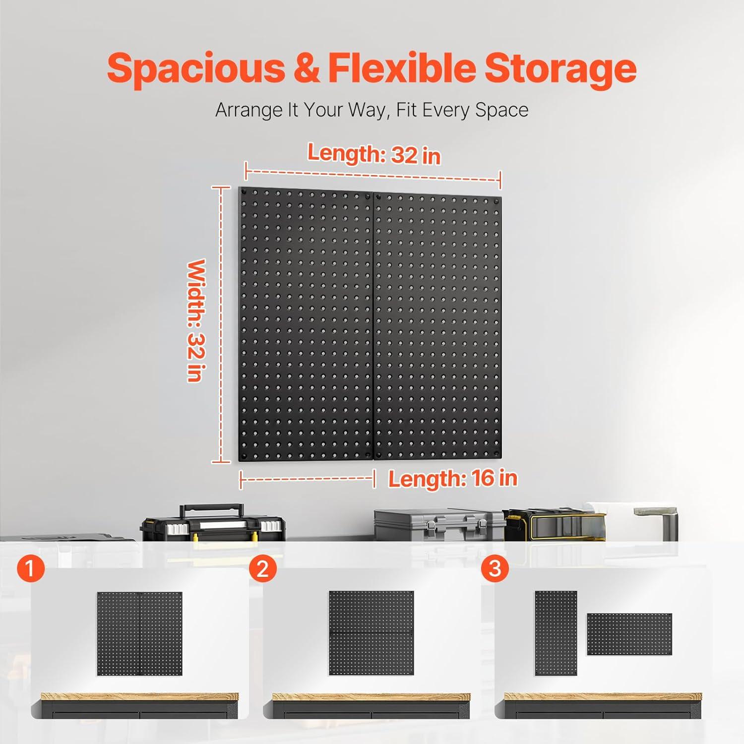 image:imageVEVOR Metal Pegboard Panels 24 x 12 Pegboard 4 Panels Heavy Duty Peg Board Wall Organizer with Accessories for Living Room Garage Tool Storage Office Organization Craft Room Kitchen Home Black2 PCS