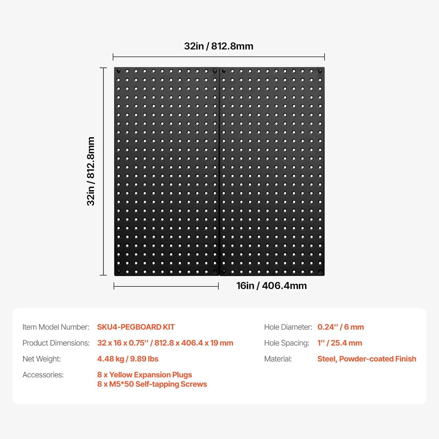image:imageVEVOR Metal Pegboard Panels 24 x 12 Pegboard 4 Panels Heavy Duty Peg Board Wall Organizer with Accessories for Living Room Garage Tool Storage Office Organization Craft Room Kitchen Home Black2 PCS
