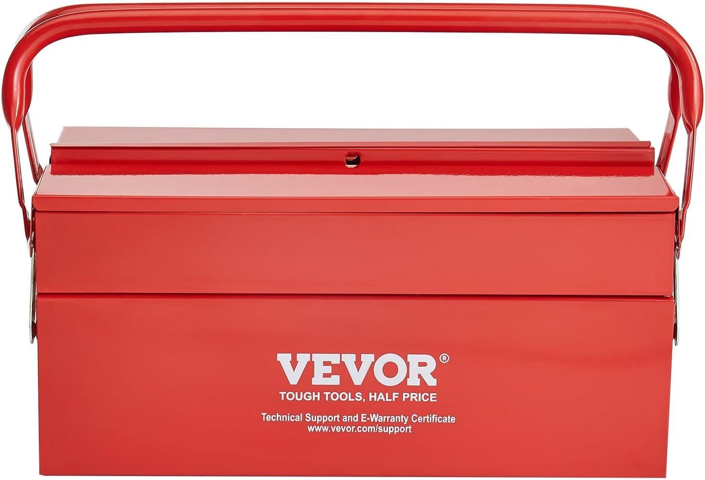 image:imageVEVOR Metal Tool Box 14inch 2Tier 3Tray Portable Folding Tool Chest Organizer with Handle amp Lock Hole Powder Coated Steel Cantilever Toolbox for Household Factory Warehouse Repair Shop Red2 Tier3 Tray