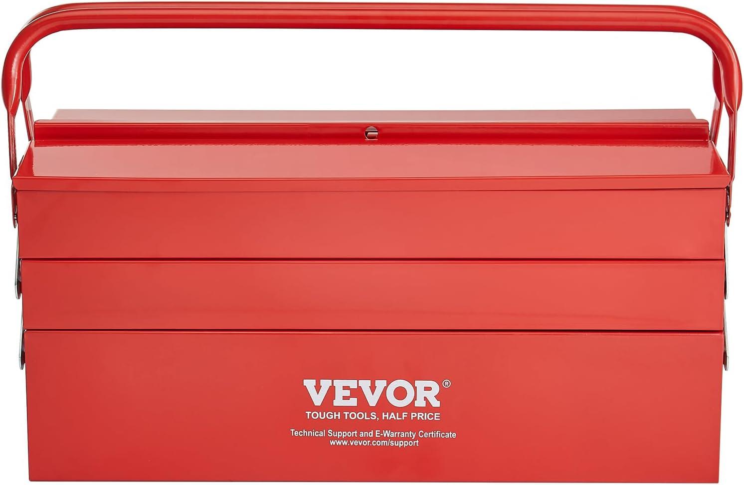 image:imageVEVOR Metal Tool Box 14inch 2Tier 3Tray Portable Folding Tool Chest Organizer with Handle amp Lock Hole Powder Coated Steel Cantilever Toolbox for Household Factory Warehouse Repair Shop Red3 Tier5 Tray