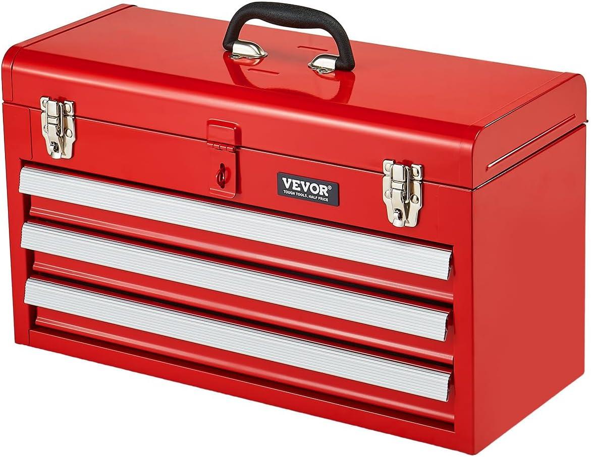 image:imageVEVOR Metal Tool Box 205inch Portable Metal Tool Box with 4 Drawers Small Tool Chest with EVA Liners Ball Bearing Slide Drawers Locking amp Powder Coated Finish MultiFunction Tool OrganizerRed3 Drawer