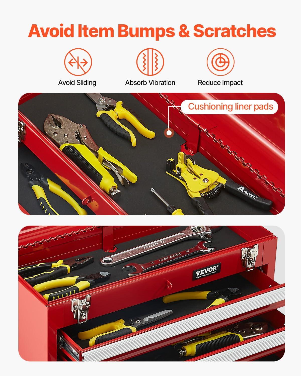 image:imageVEVOR Metal Tool Box 205inch Portable Metal Tool Box with 4 Drawers Small Tool Chest with EVA Liners Ball Bearing Slide Drawers Locking amp Powder Coated Finish MultiFunction Tool OrganizerRed3 Drawer