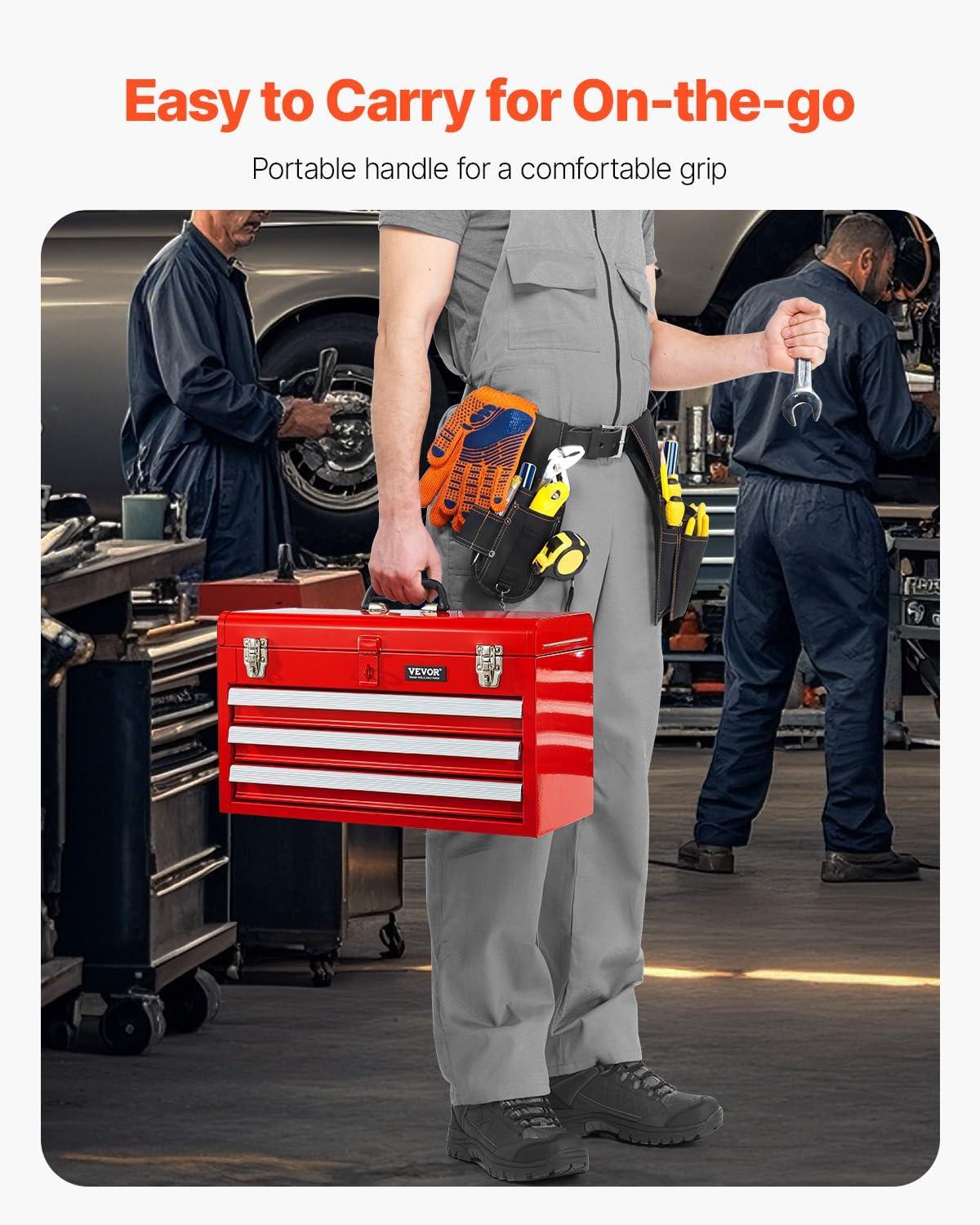 image:imageVEVOR Metal Tool Box 205inch Portable Metal Tool Box with 4 Drawers Small Tool Chest with EVA Liners Ball Bearing Slide Drawers Locking amp Powder Coated Finish MultiFunction Tool OrganizerRed3 Drawer