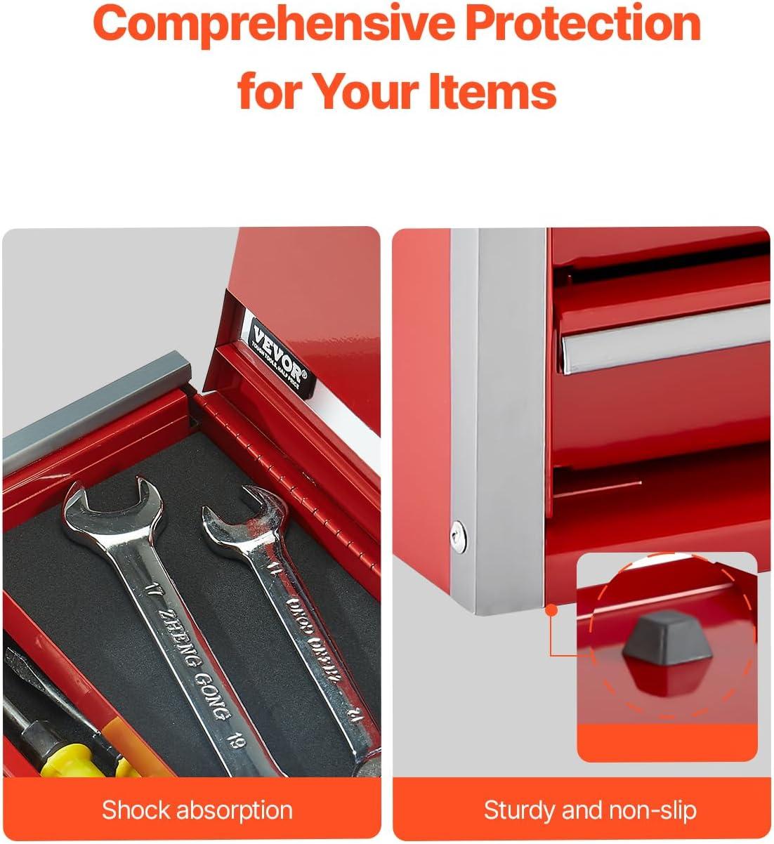 image:imageVEVOR Metal Tool Box 205inch Portable Metal Tool Box with 4 Drawers Small Tool Chest with EVA Liners Ball Bearing Slide Drawers Locking amp Powder Coated Finish MultiFunction Tool OrganizerRed3 Drawer