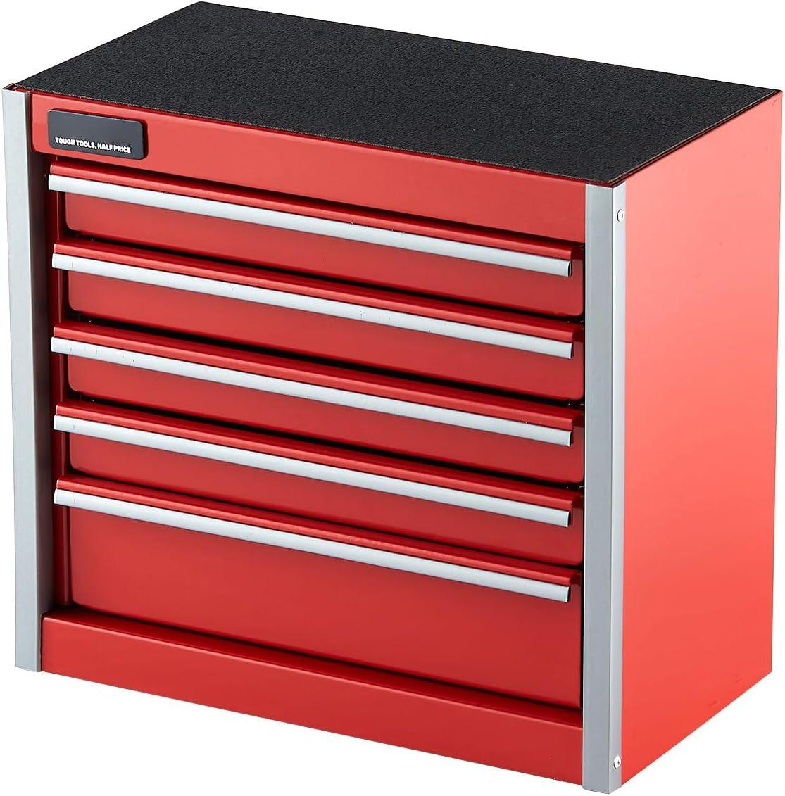 image:imageVEVOR Metal Tool Box 205inch Portable Metal Tool Box with 4 Drawers Small Tool Chest with EVA Liners Ball Bearing Slide Drawers Locking amp Powder Coated Finish MultiFunction Tool OrganizerRed5 Drawer