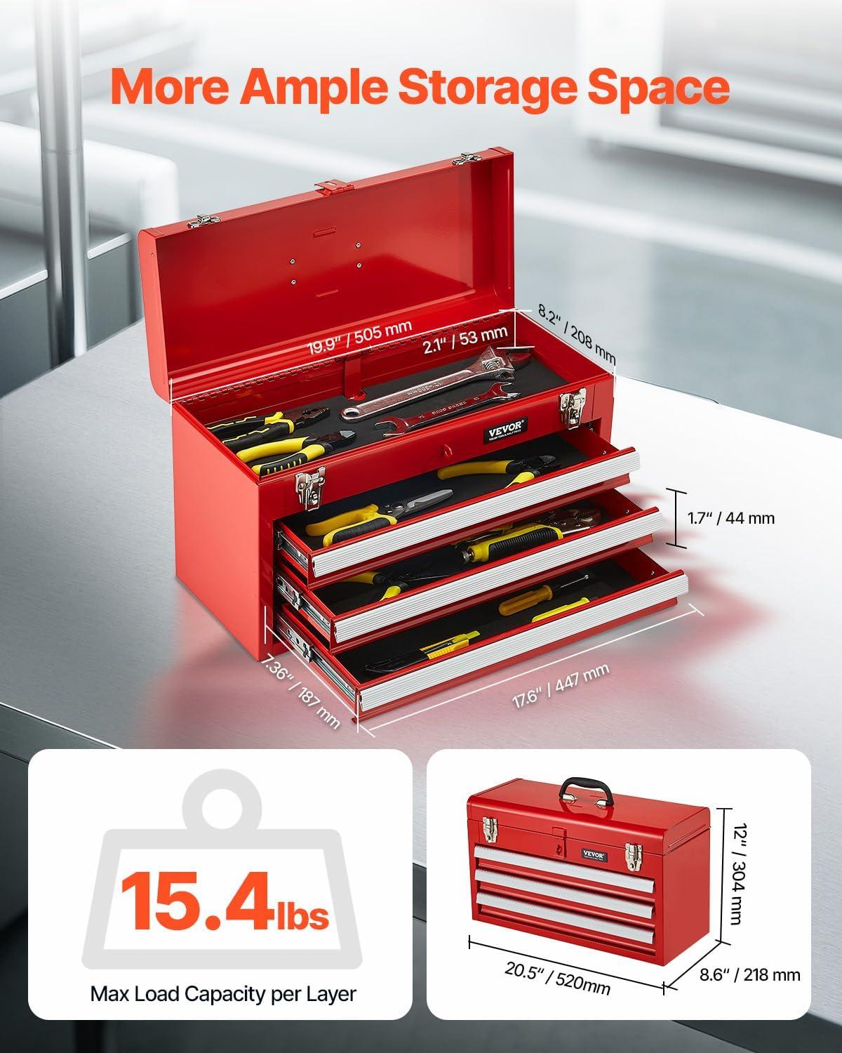 image:imageVEVOR Metal Tool Box 205inch Portable Metal Tool Box with 4 Drawers Small Tool Chest with EVA Liners Ball Bearing Slide Drawers Locking amp Powder Coated Finish MultiFunction Tool OrganizerRed3 Drawer