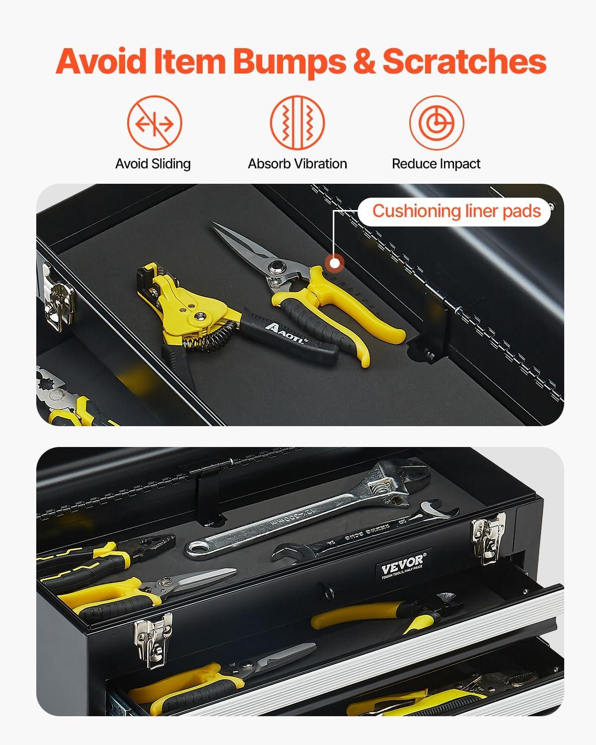 image:imageVEVOR Metal Tool Box 205inch Portable Metal Tool Box with 4 Drawers Small Tool Chest with EVA Liners Ball Bearing Slide Drawers Locking amp Powder Coated Finish MultiFunction Tool OrganizerBlack4 Drawer