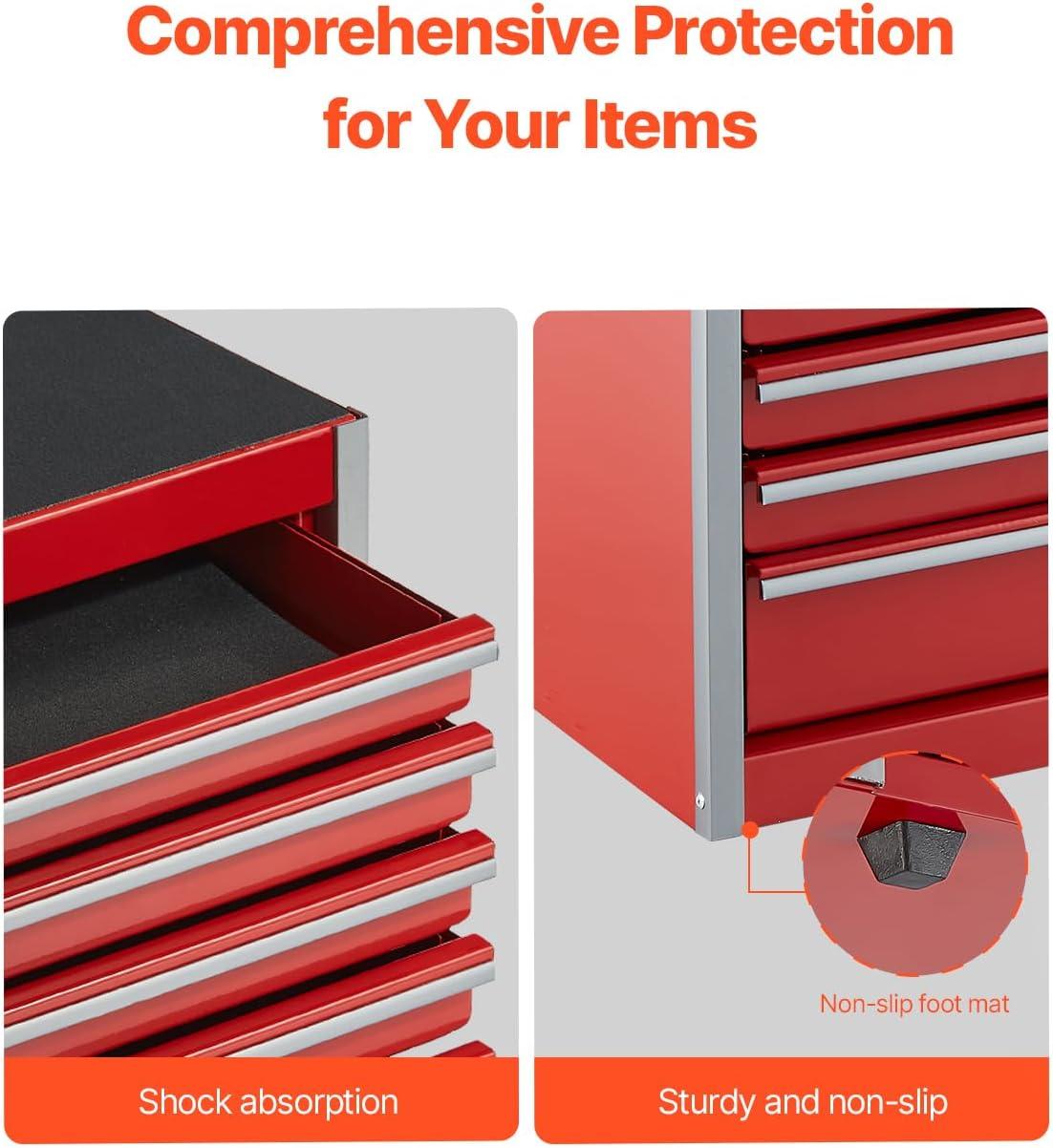 image:imageVEVOR Metal Tool Box 86inch Portable Metal Tool Box with 3 Drawers Small Tool Chest with EVA Liners and PP Feet Pads HeavyDuty Steel With Ball Bearing Opening and Powder Coated Finish BlackRed5 Drawer