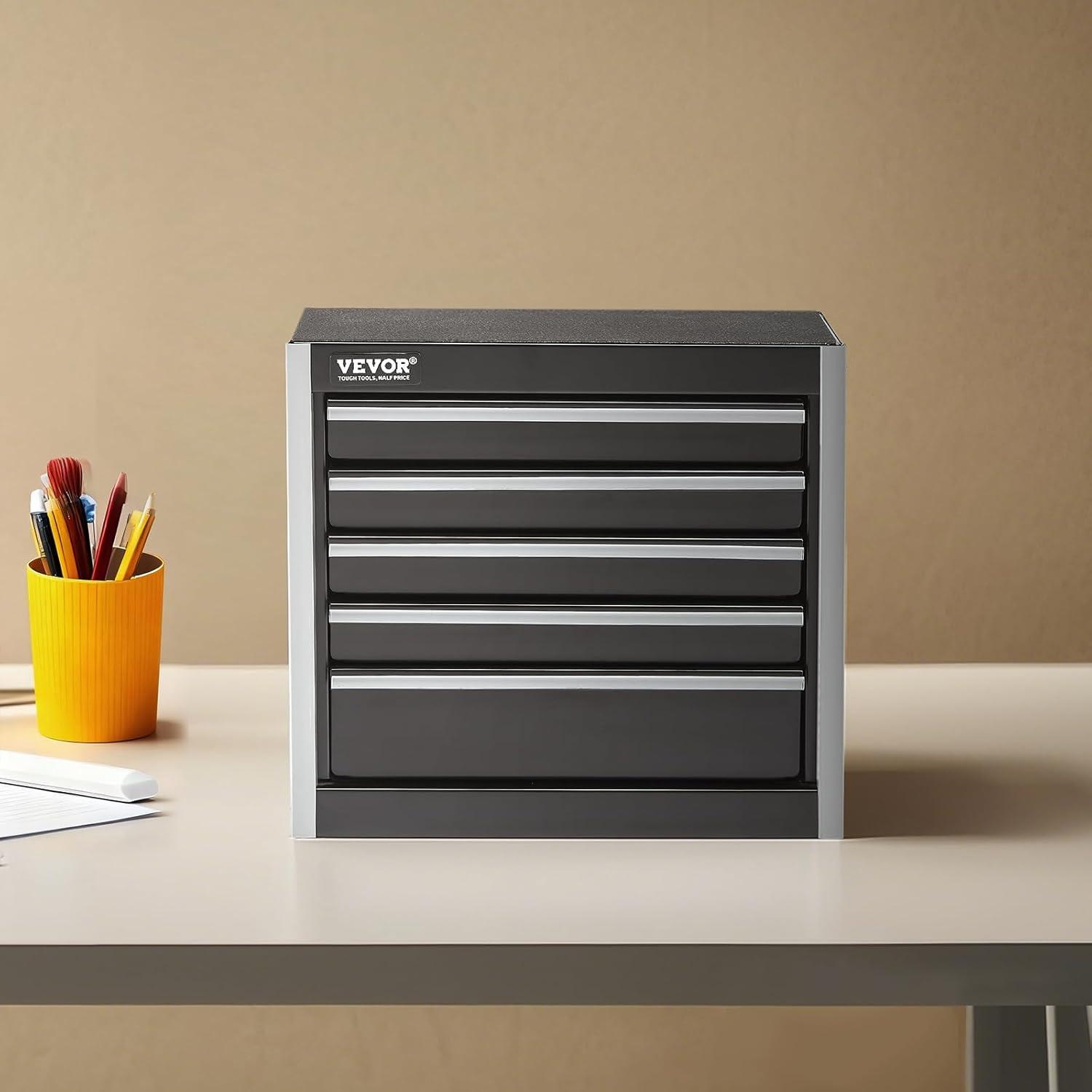 image:imageVEVOR Metal Tool Box 86inch Portable Metal Tool Box with 3 Drawers Small Tool Chest with EVA Liners and PP Feet Pads HeavyDuty Steel With Ball Bearing Opening and Powder Coated Finish BlackBlack5 Drawer