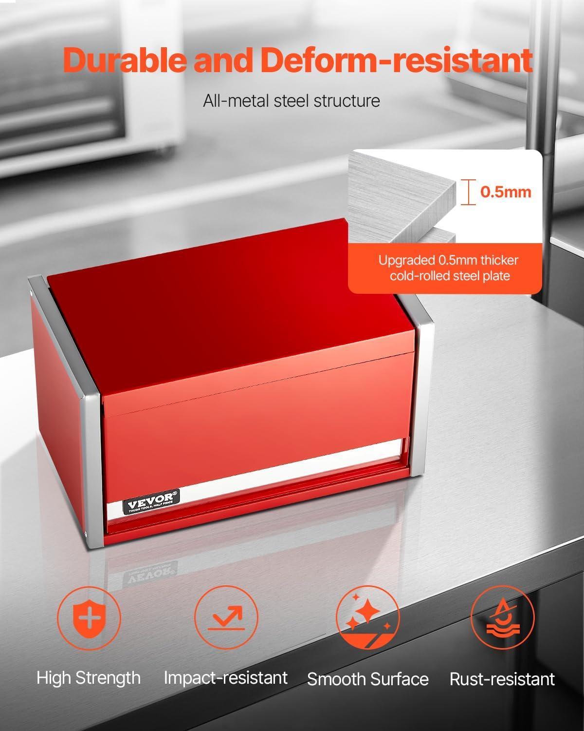 image:imageVEVOR Metal Tool Box 86inch Portable Metal Tool Box with 3 Drawers Small Tool Chest with EVA Liners and PP Feet Pads HeavyDuty Steel With Ball Bearing Opening and Powder Coated Finish BlackRed3 Drawer