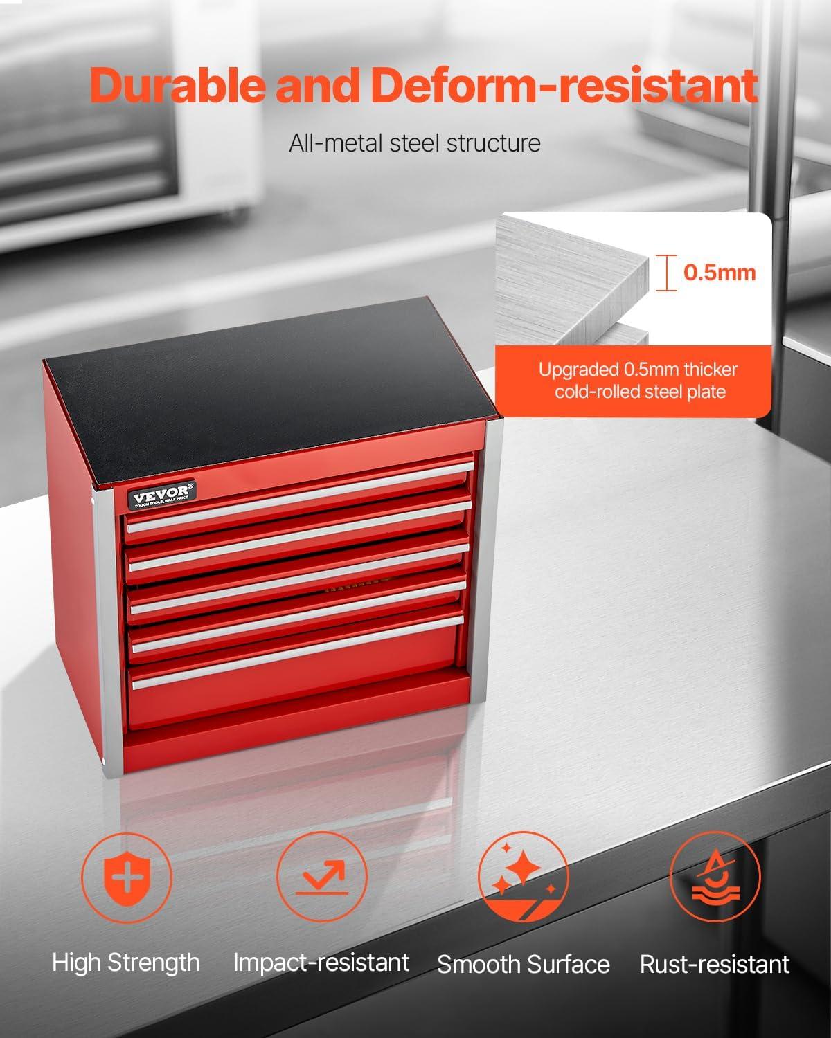 image:imageVEVOR Metal Tool Box 86inch Portable Metal Tool Box with 3 Drawers Small Tool Chest with EVA Liners and PP Feet Pads HeavyDuty Steel With Ball Bearing Opening and Powder Coated Finish BlackRed5 Drawer