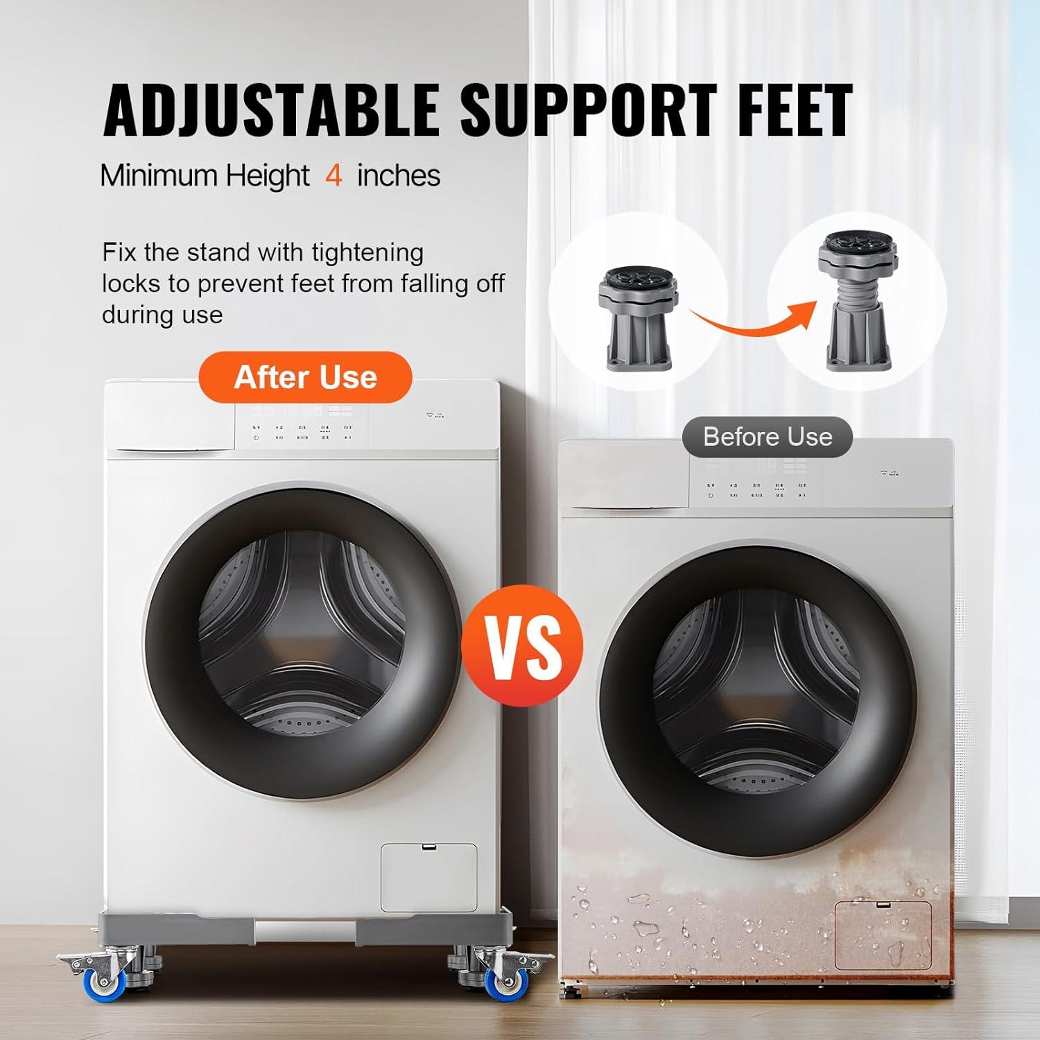 image:imageVEVOR Mini Fridge Stand 1625 Adjustable Dolly Washing Machine Stand Base with 4 Strong Feet 4 Locking Swivel Wheels Furniture Mover Mobile Base for Washing Machine Washer and Dryer1625inch