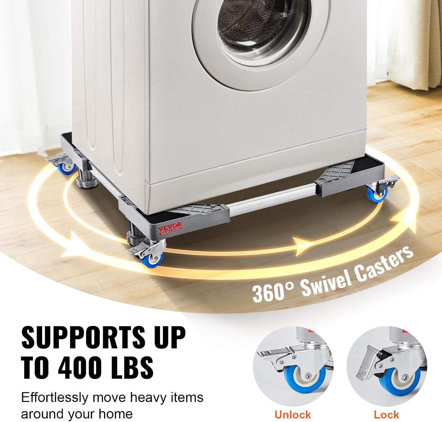 image:imageVEVOR Mini Fridge Stand 1625 Adjustable Dolly Washing Machine Stand Base with 4 Strong Feet 4 Locking Swivel Wheels Furniture Mover Mobile Base for Washing Machine Washer and Dryer1625inch