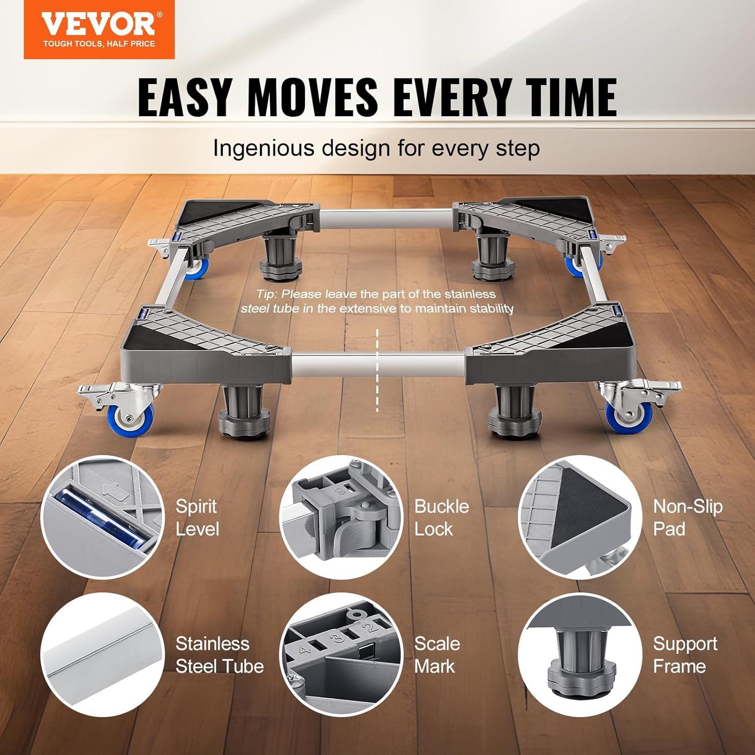 image:imageVEVOR Mini Fridge Stand 1625 Adjustable Dolly Washing Machine Stand Base with 4 Strong Feet 4 Locking Swivel Wheels Furniture Mover Mobile Base for Washing Machine Washer and Dryer1625inch