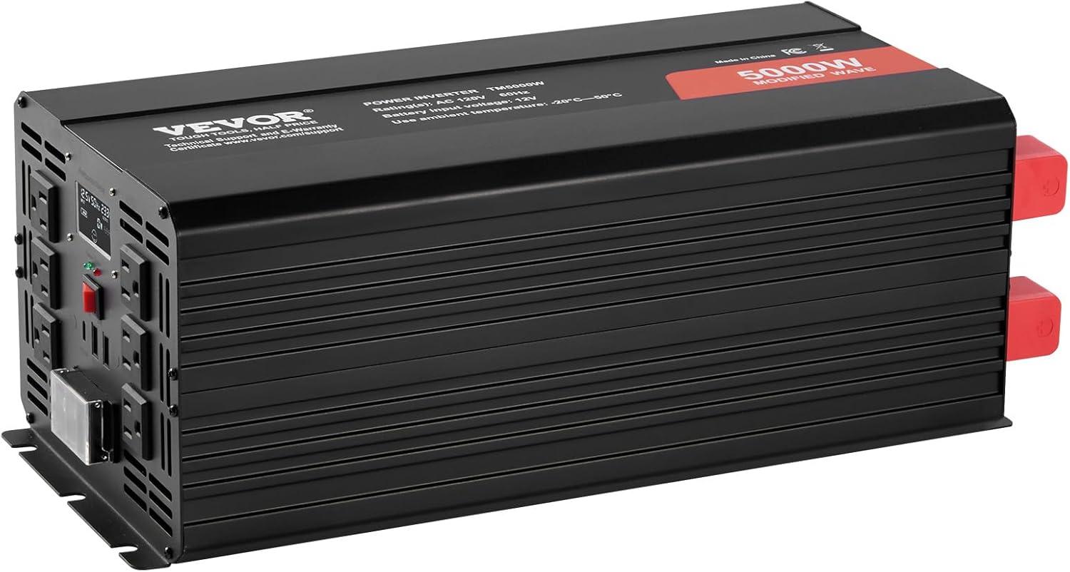 image:imageVEVOR Modified Sine Wave Inverter 1500W DC 12V to AC 120V Power Inverter with 2 AC Outlets 2 USB Port 1 TypeC Port 6 Spare Fuses for Small Home Devices Like Smartphone Laptop CE FCC Certified5000 Watt