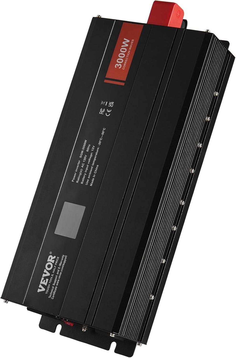 image:imageVEVOR Modified Sine Wave Inverter 1500W DC 12V to AC 120V Power Inverter with 2 AC Outlets 2 USB Port 1 TypeC Port 6 Spare Fuses for Small Home Devices Like Smartphone Laptop CE FCC Certified3000 Watt