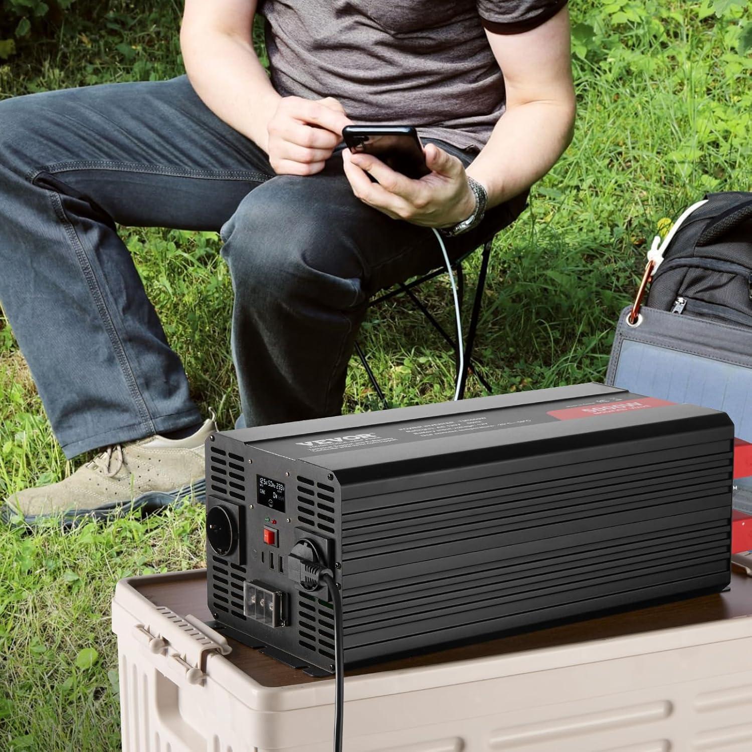 image:imageVEVOR Modified Sine Wave Inverter 1500W DC 12V to AC 120V Power Inverter with 2 AC Outlets 2 USB Port 1 TypeC Port 6 Spare Fuses for Small Home Devices Like Smartphone Laptop CE FCC Certified5000 Watt