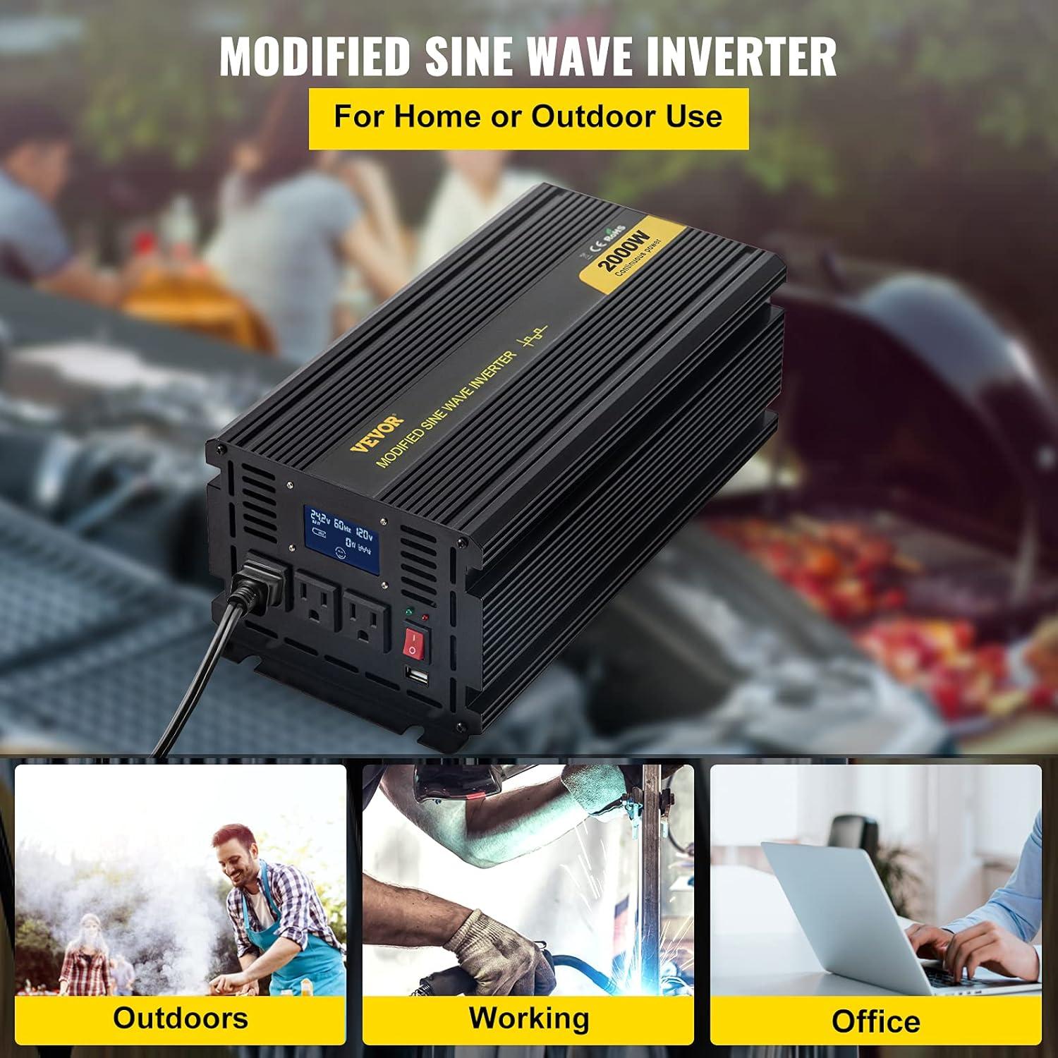 image:imageVEVOR Modified Sine Wave Inverter 1500W DC 12V to AC 120V Power Inverter with 2 AC Outlets 2 USB Port 1 TypeC Port 6 Spare Fuses for Small Home Devices Like Smartphone Laptop CE FCC Certified2000W