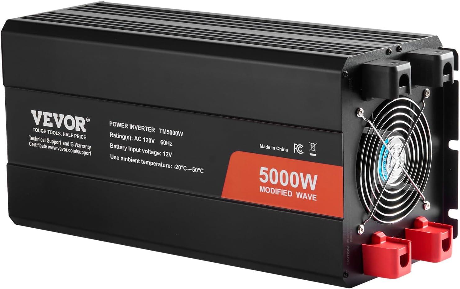 image:imageVEVOR Modified Sine Wave Inverter 1500W DC 12V to AC 120V Power Inverter with 2 AC Outlets 2 USB Port 1 TypeC Port 6 Spare Fuses for Small Home Devices Like Smartphone Laptop CE FCC Certified5000 Watt