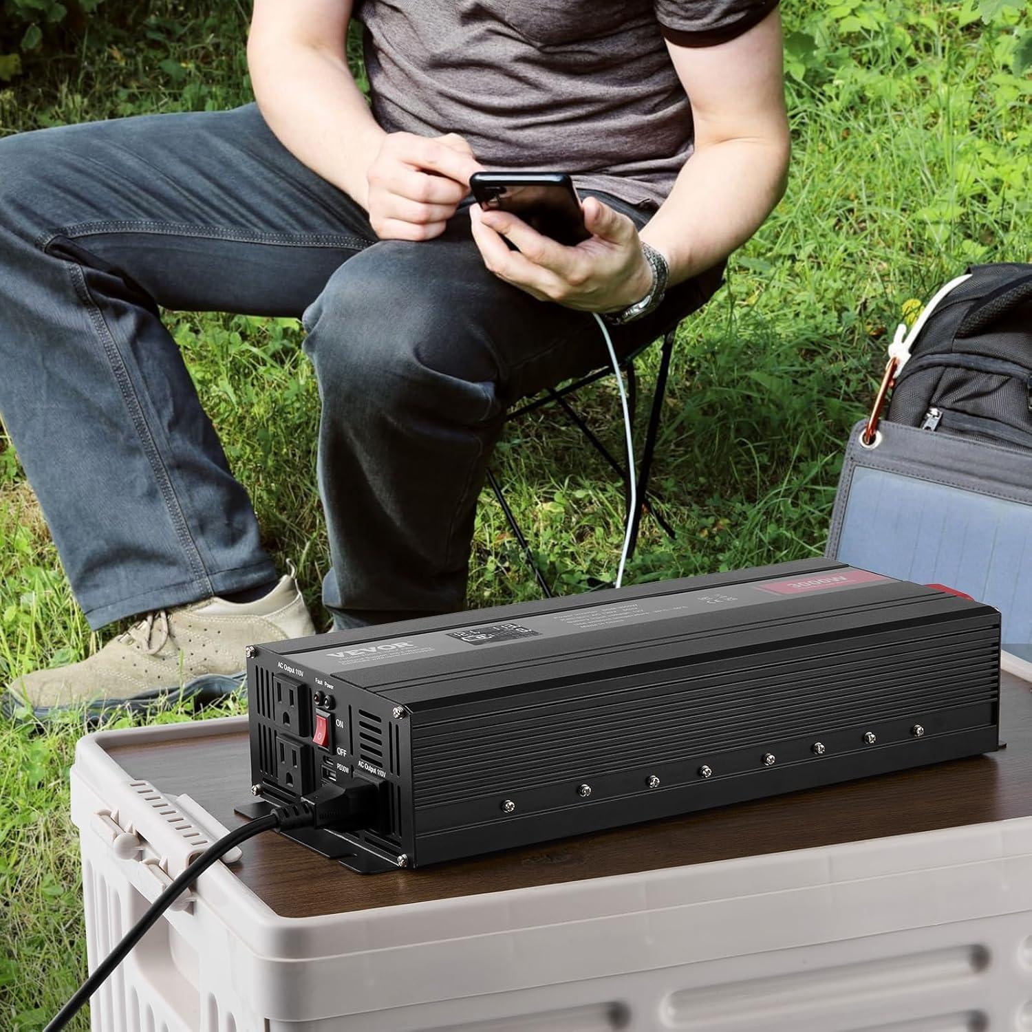 image:imageVEVOR Modified Sine Wave Inverter 1500W DC 12V to AC 120V Power Inverter with 2 AC Outlets 2 USB Port 1 TypeC Port 6 Spare Fuses for Small Home Devices Like Smartphone Laptop CE FCC Certified3000 Watt
