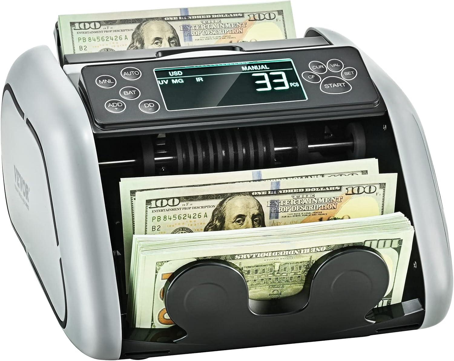 image:imageVEVOR Money Counter Machine Bill Counter with UVMGIRDDDBLHLFCHN Counterfeit Detection CountingValue CountAddBatch Modes USDEUR Money Counting Machine with LCD Display for Small BusinessSmall Business Grade