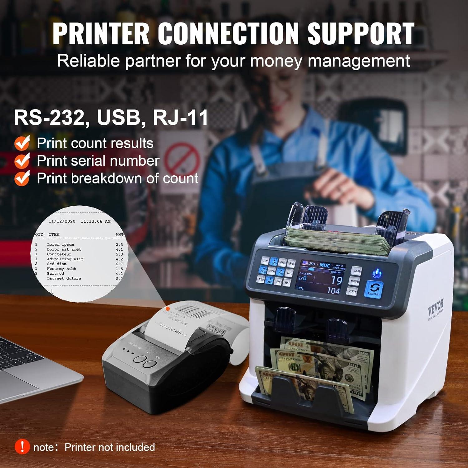 image:imageVEVOR Money Counter Machine Bill Counter with UVMGIRDDDBLHLFCHN Counterfeit Detection CountingValue CountAddBatch Modes USDEUR Money Counting Machine with LCD Display for Small BusinessBank Grade