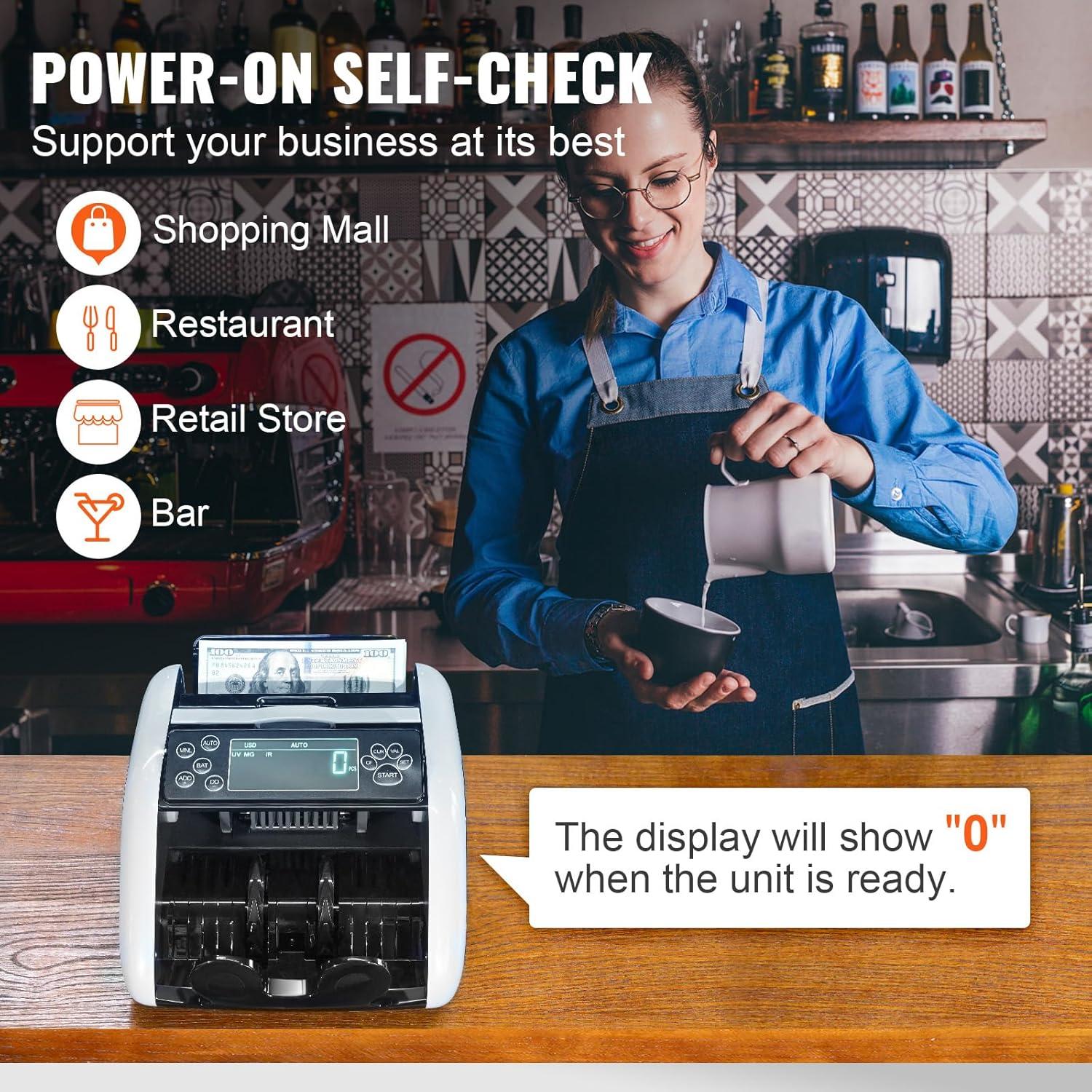 image:imageVEVOR Money Counter Machine Bill Counter with UVMGIRDDDBLHLFCHN Counterfeit Detection CountingValue CountAddBatch Modes USDEUR Money Counting Machine with LCD Display for Small BusinessSmall Business Grade