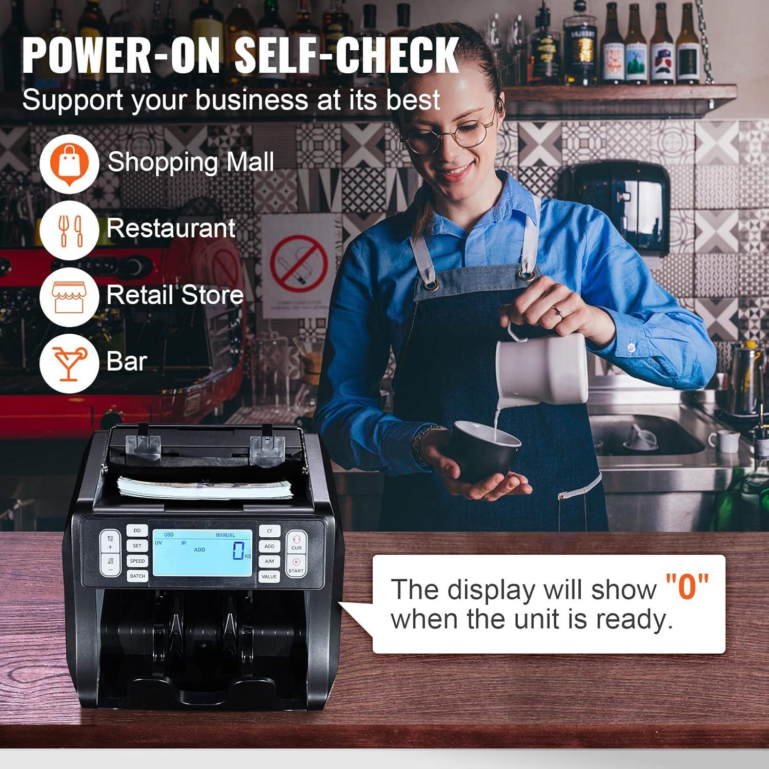 image:imageVEVOR Money Counter Machine Bill Counter with UVMGIRDDDBLHLFCHN Counterfeit Detection CountingValue CountAddBatch Modes USDEUR Money Counting Machine with LCD Display for Small BusinessBusiness Grade
