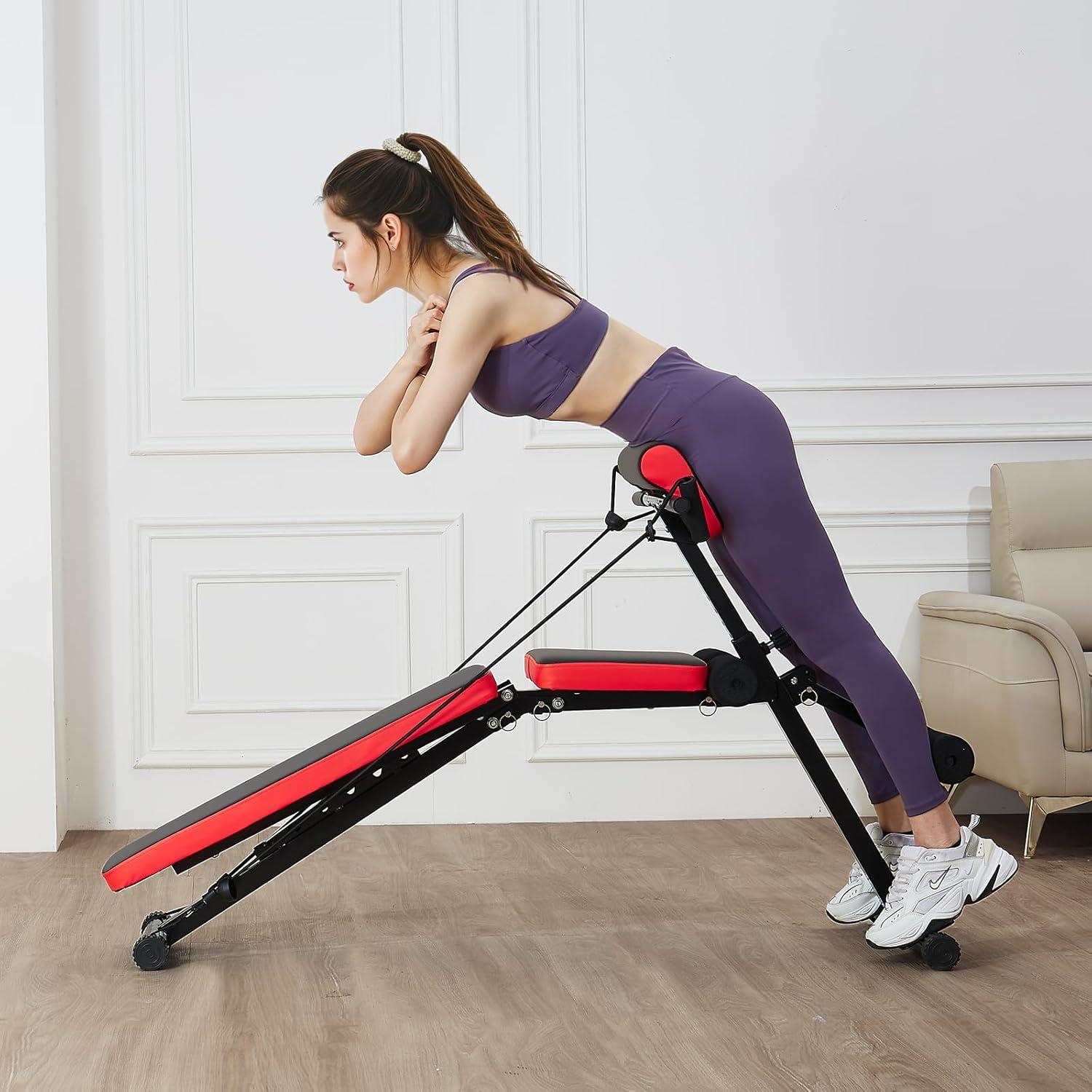 image:imageVEVOR MultiFunctional Weight Bench for Full Body Workout Roman Chair Hyperextension Bench Adjustable amp Foldable Equipment for Back Arm Core Ab Workout Sit Up Exercise Machine for Home GymPull rope 770LB