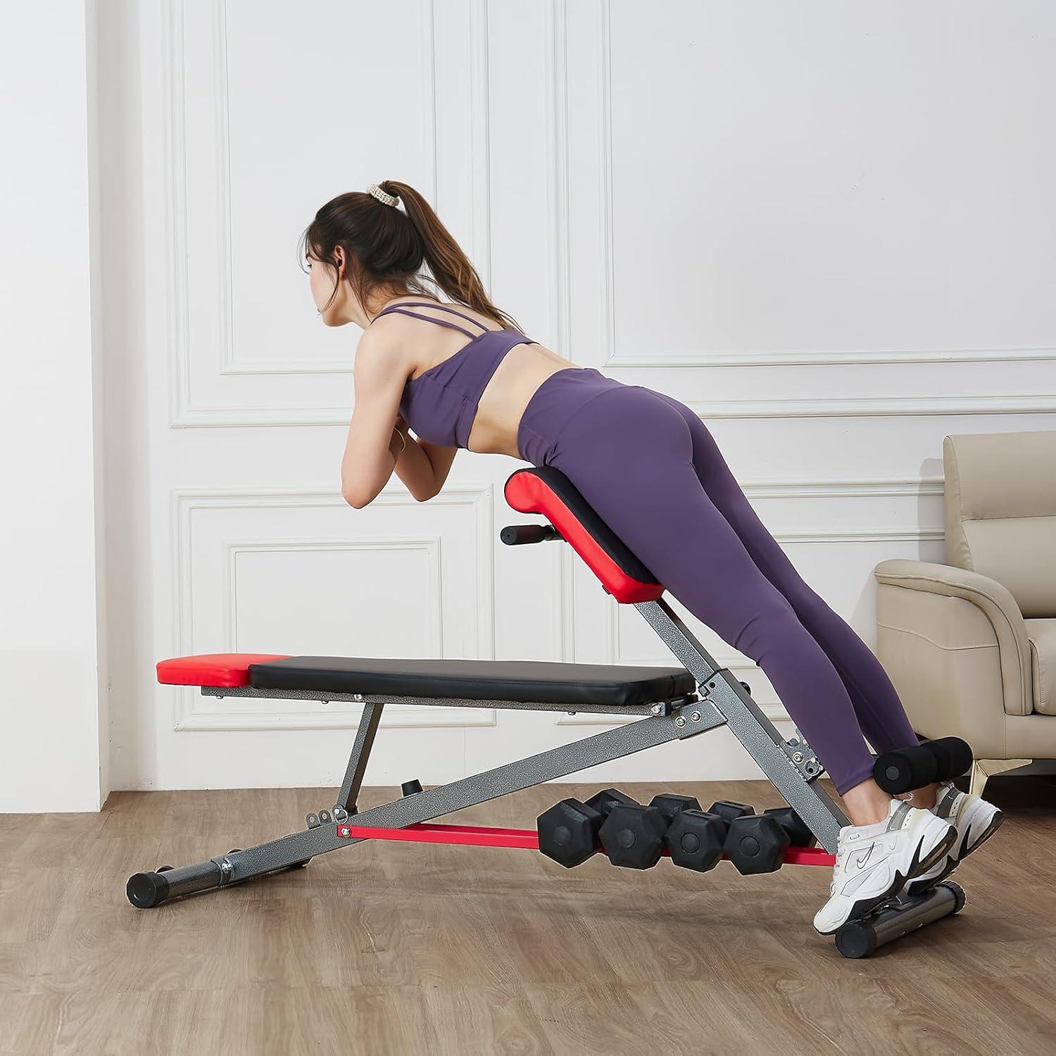 image:imageVEVOR MultiFunctional Weight Bench for Full Body Workout Roman Chair Hyperextension Bench Adjustable amp Foldable Equipment for Back Arm Core Ab Workout Sit Up Exercise Machine for Home GymMultiFunctional 660LB