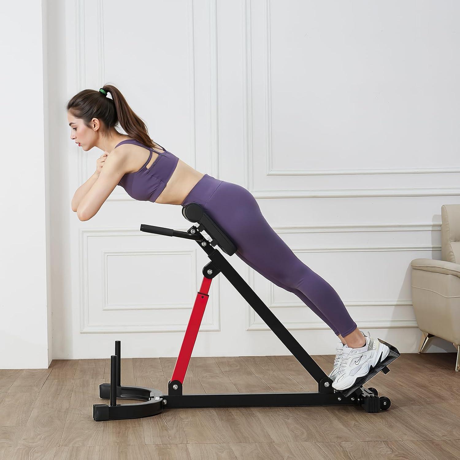 image:imageVEVOR MultiFunctional Weight Bench for Full Body Workout Roman Chair Hyperextension Bench Adjustable amp Foldable Equipment for Back Arm Core Ab Workout Sit Up Exercise Machine for Home GymBlackRed Hyperextension Bench 350LB