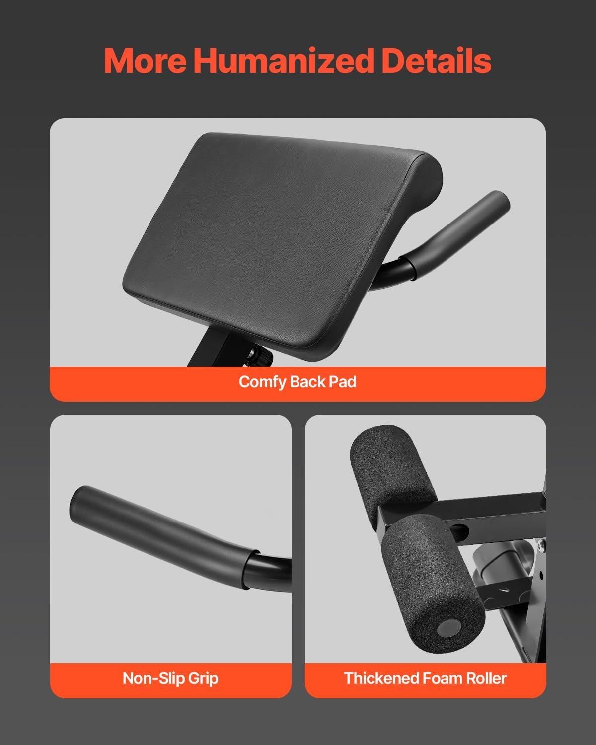 image:imageVEVOR MultiFunctional Weight Bench for Full Body Workout Roman Chair Hyperextension Bench Adjustable amp Foldable Equipment for Back Arm Core Ab Workout Sit Up Exercise Machine for Home GymHyperextension Bench 250LB