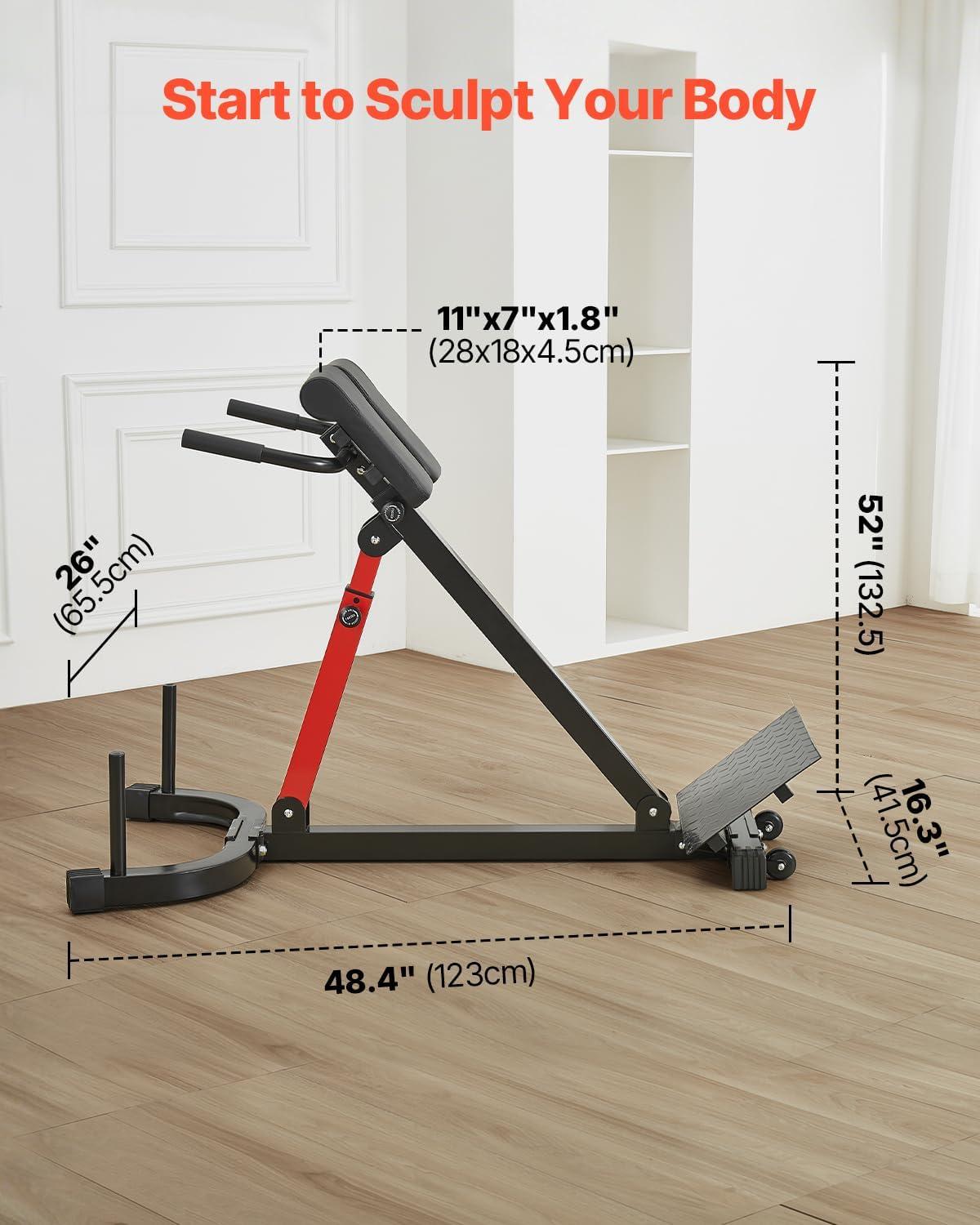image:imageVEVOR MultiFunctional Weight Bench for Full Body Workout Roman Chair Hyperextension Bench Adjustable amp Foldable Equipment for Back Arm Core Ab Workout Sit Up Exercise Machine for Home GymBlackRed Hyperextension Bench 350LB