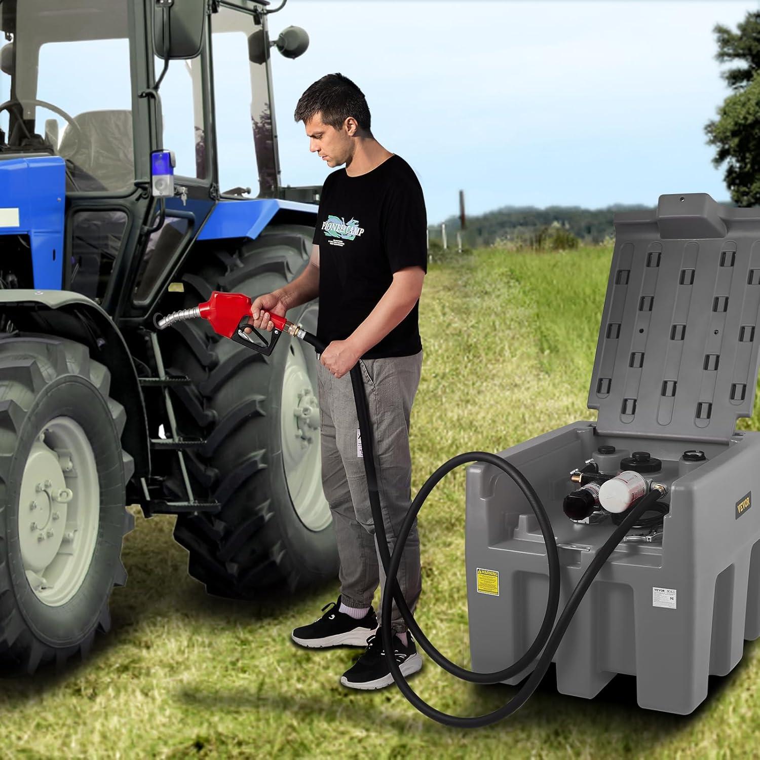 image:imageVEVOR New Portable Diesel Tank 58 Gallon Capacity amp 10 GPM Flow Rate Diesel Fuel Tank with 12V Electric Transfer Pump and 131ft Rubber Hose PE Diesel Transfer Tank for Easy Fuel TransportationGray