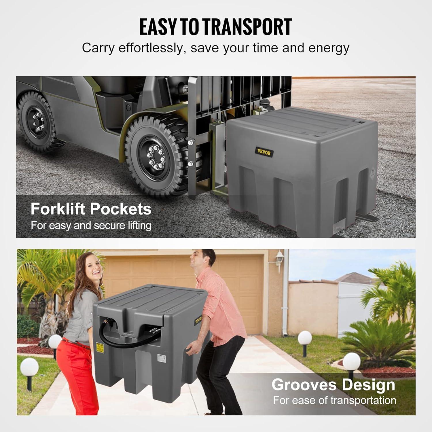 image:imageVEVOR New Portable Diesel Tank 58 Gallon Capacity amp 10 GPM Flow Rate Diesel Fuel Tank with 12V Electric Transfer Pump and 131ft Rubber Hose PE Diesel Transfer Tank for Easy Fuel TransportationGray