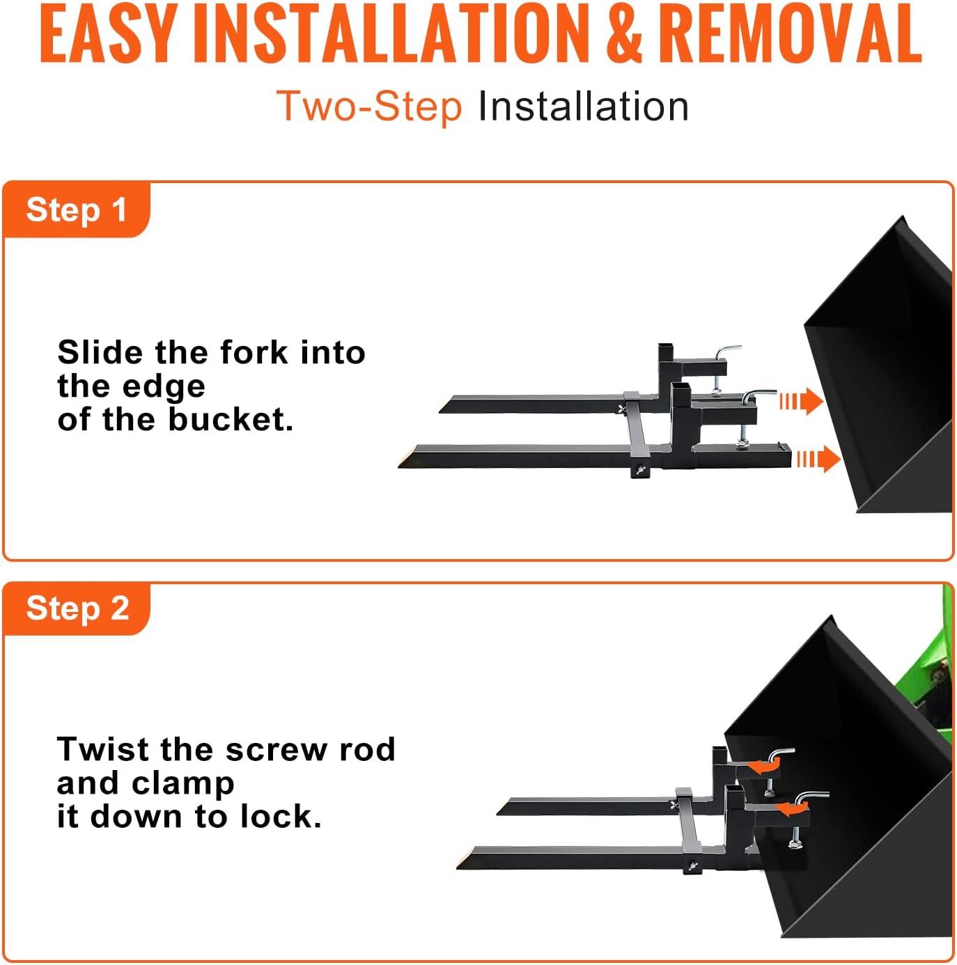 image:imageVEVOR Pallet Forks 2000 Lbs Clamp on Pallet Forks 43 Total Length Tractor Bucket Forks with Adjustable Stabilizer Bar Heavy Duty Pallet Forks for Tractor Attachments Skid Steer Loader Bucket