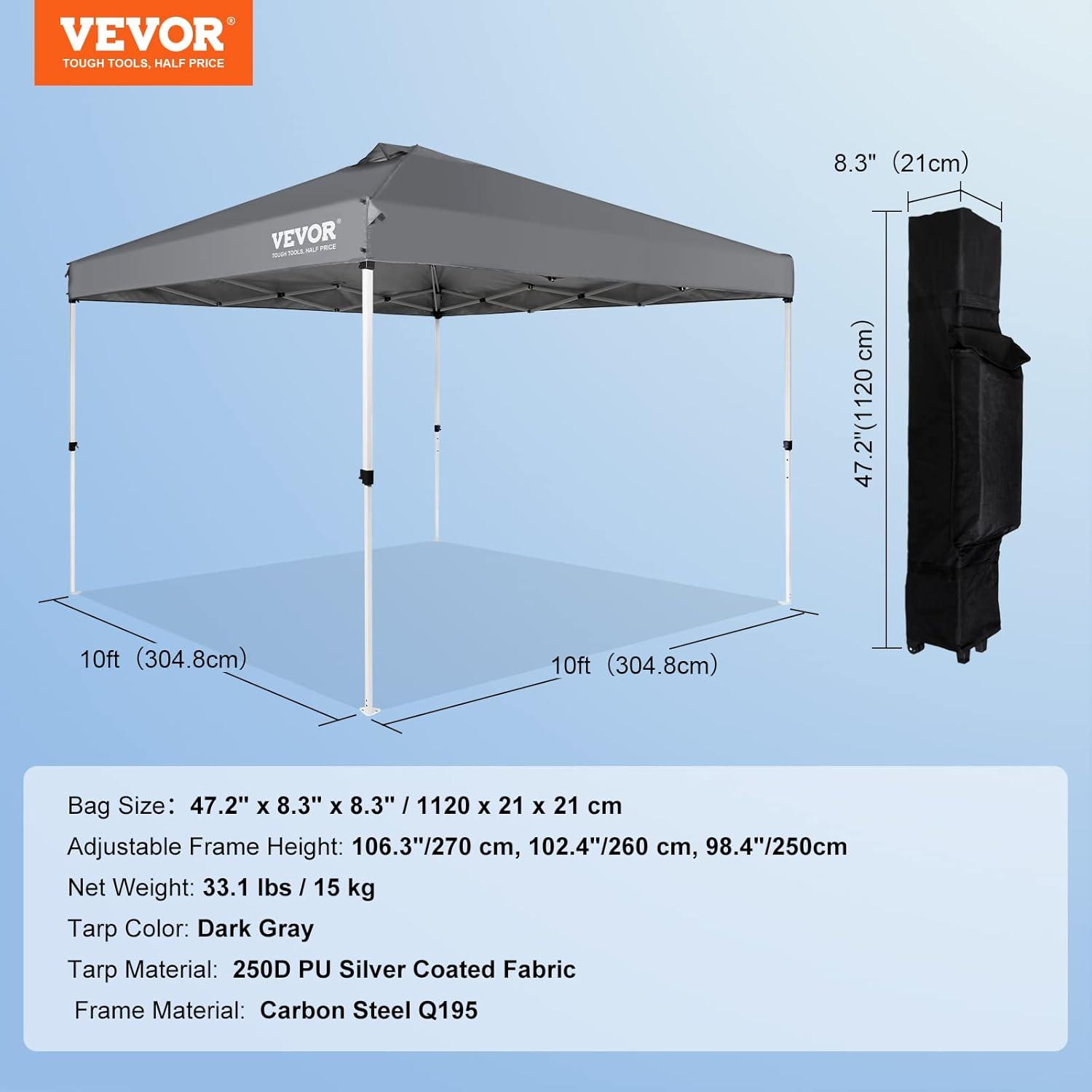 image:imageVEVOR Patio Gazebo for 68 Person 10 x 10 FT Backyard Gazebo with Mosquito Netting Metal Frame and PU Coated 180G Polyester Outdoor Canopy Shelter for Patio Backyard Lawn Garden DeckGray