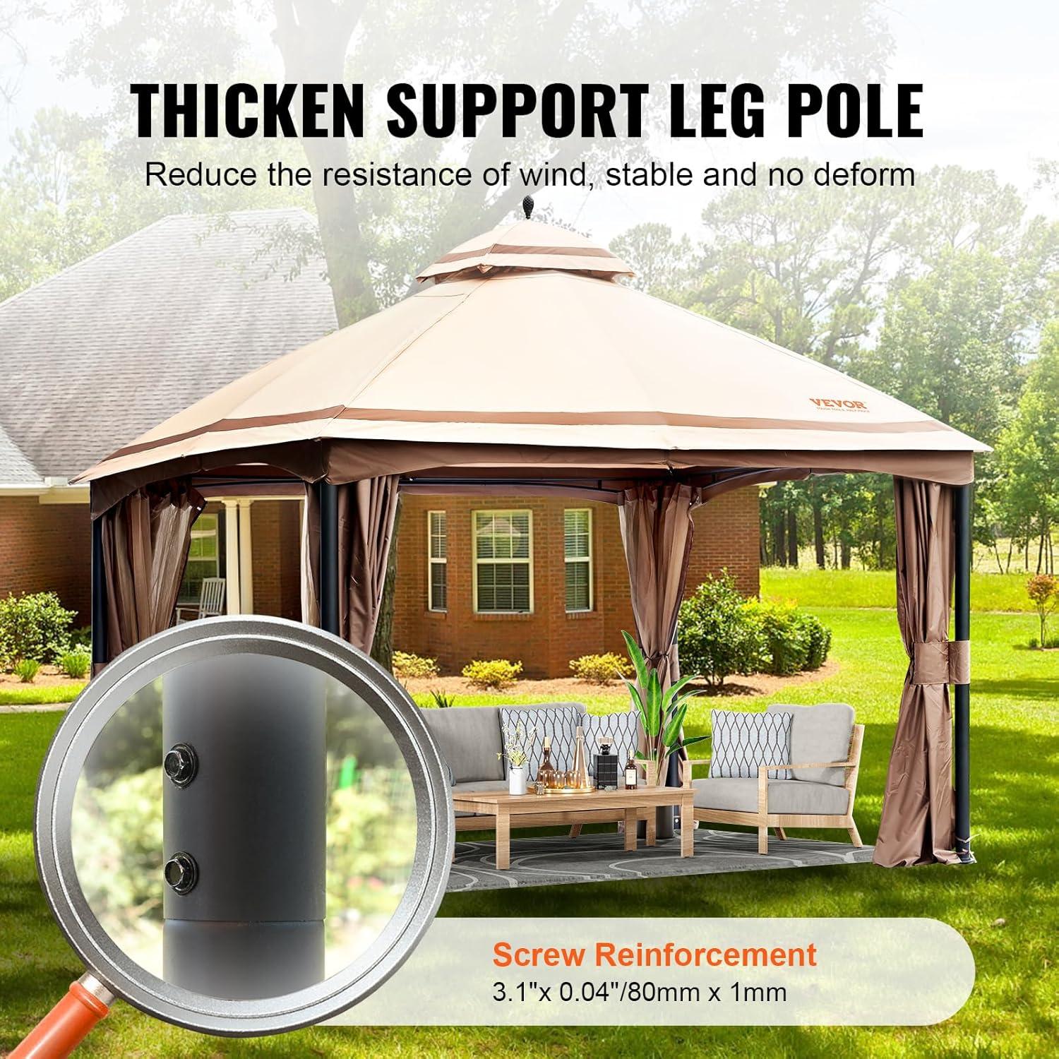 image:imageVEVOR Patio Gazebo for 68 Person 10 x 10 FT Backyard Gazebo with Mosquito Netting Metal Frame and PU Coated 180G Polyester Outdoor Canopy Shelter for Patio Backyard Lawn Garden DeckBeigeBlack