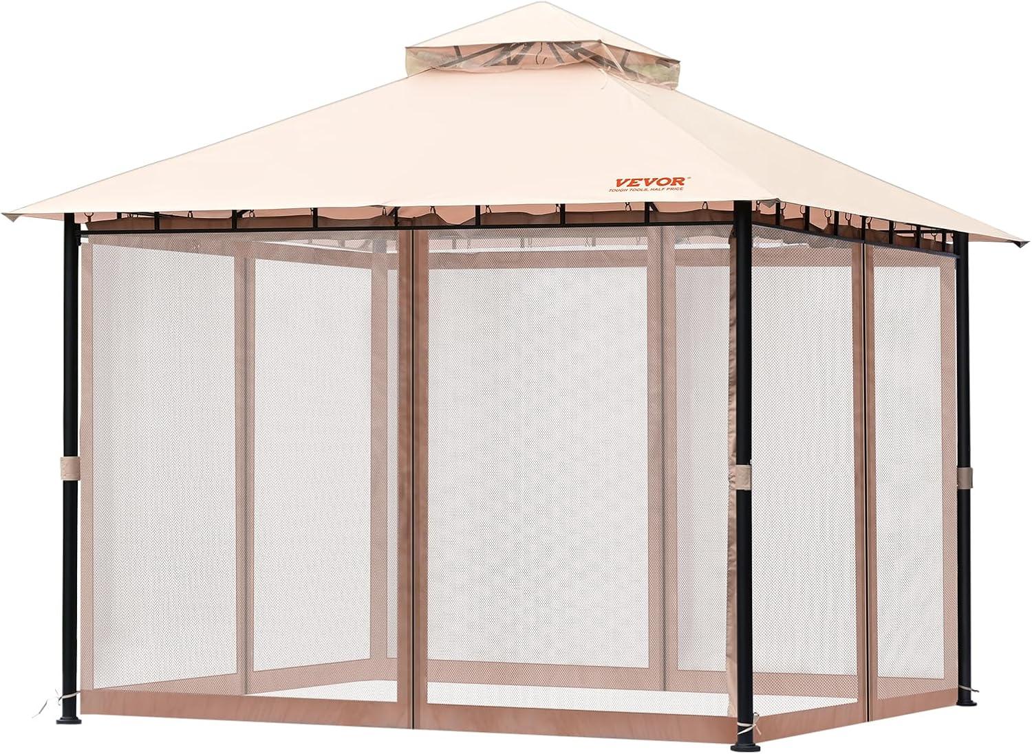 image:imageVEVOR Patio Gazebo for 68 Person 10 x 10 FT Backyard Gazebo with Mosquito Netting Metal Frame and PU Coated 180G Polyester Outdoor Canopy Shelter for Patio Backyard Lawn Garden DeckBeigeBlack