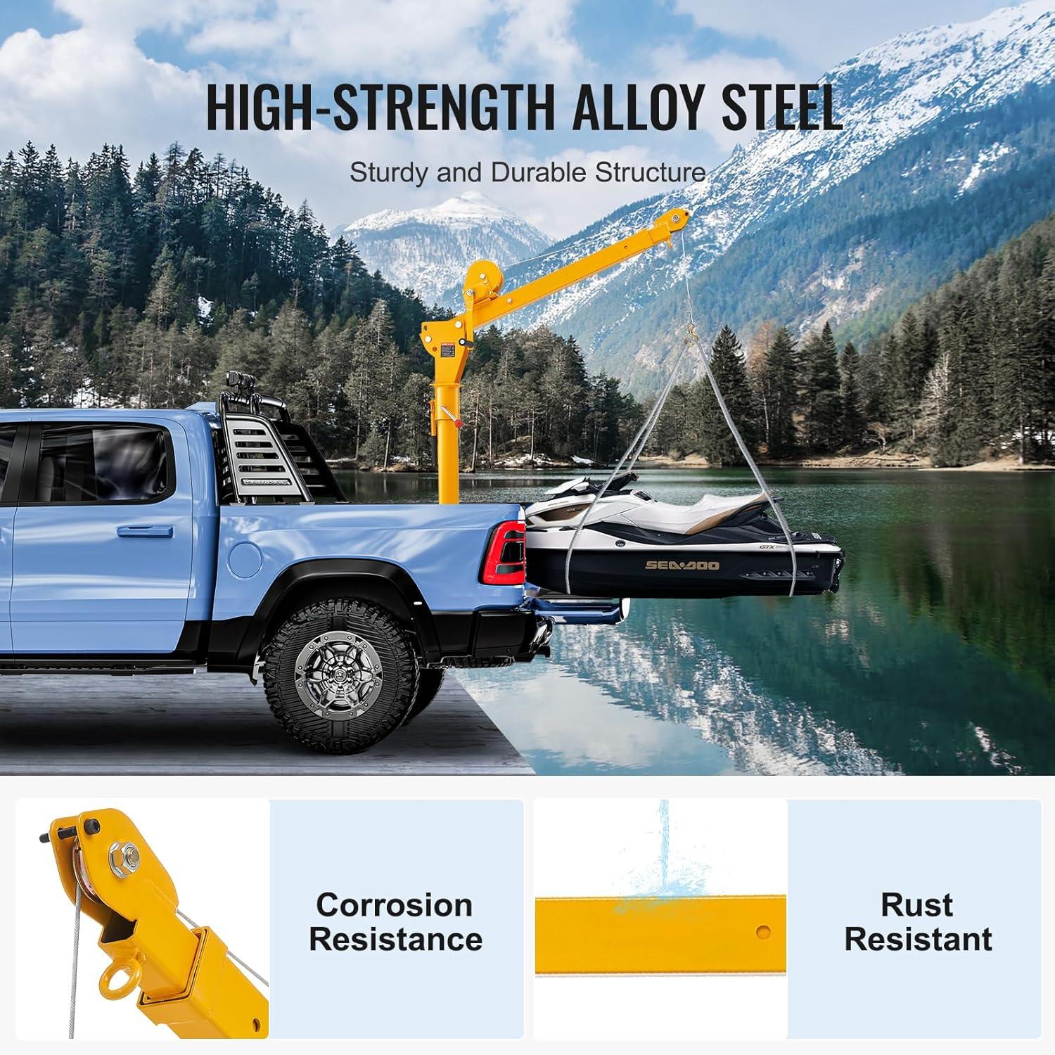 image:imageVEVOR Pickup Truck Crane with 1100 lbs Manual Winch Folding TruckMounted Bed Crane Steel Pickup Truck Jib Crane Hoist 360 Swivel for Lifting Goods in Construction Factory