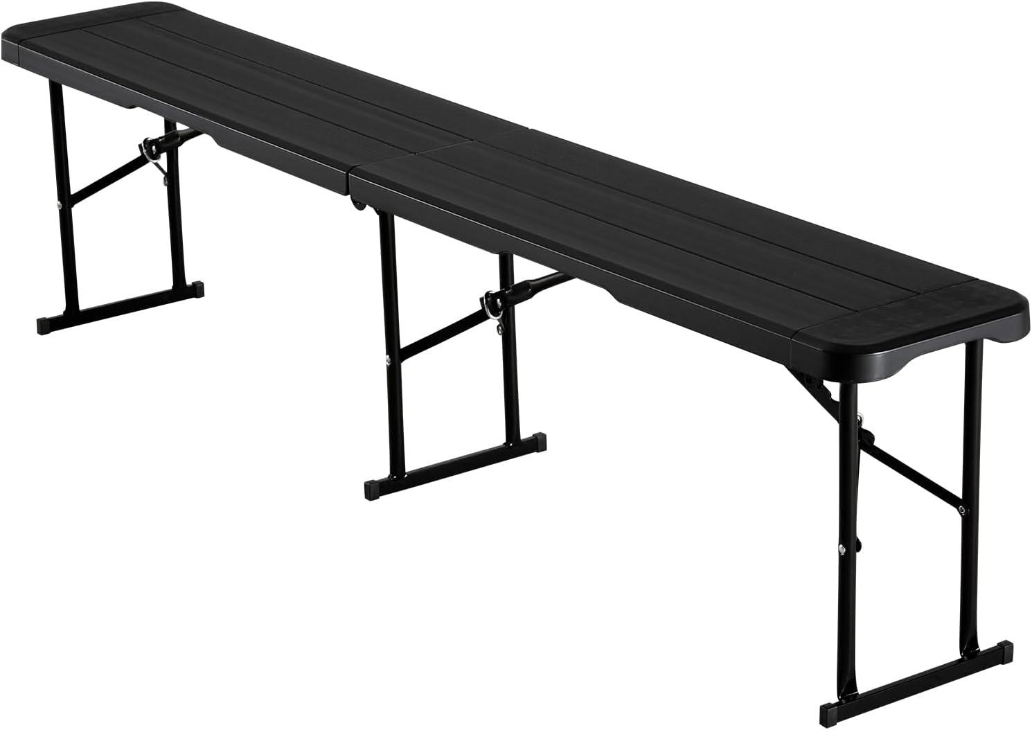 image:imageVEVOR Plastic Folding Bench 6ft Portable Folding Bench Smooth High Density Polyethylene Waterproof Outdoor Bench Picnic Camping Table with Handle for Garden Soccer Playtime White 2 PackBlack
