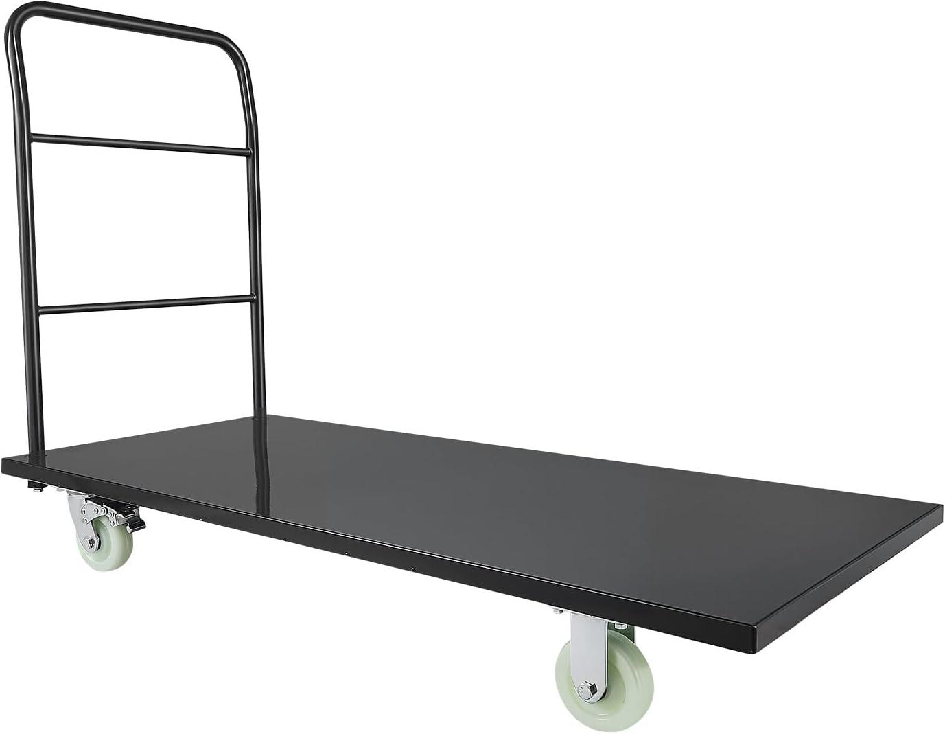 image:imageVEVOR Platform Truck 2000 lbs Capacity Steel Flatbed Cart 47 Length x 24 Width x 32 Height Flat Dolly Hand Trucks with 5 Nylon Casters HeavyDuty Utility Push Carts for Luggage Moving2000 LBS Large Panel