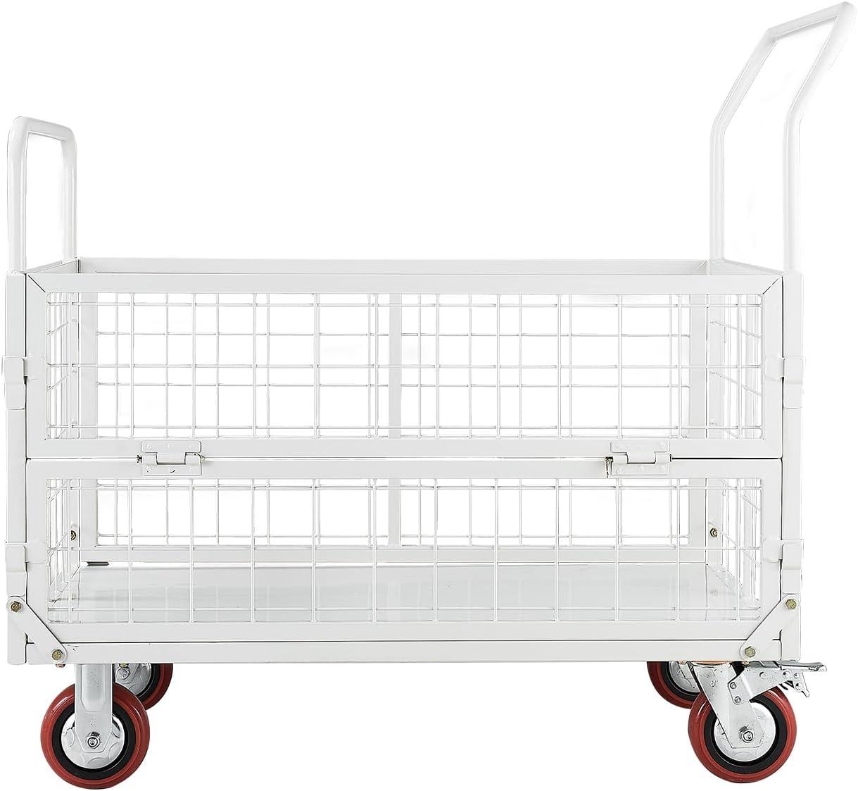 image:imageVEVOR Platform Truck 2000 lbs Capacity Steel Flatbed Cart 47 Length x 24 Width x 32 Height Flat Dolly Hand Trucks with 5 Nylon Casters HeavyDuty Utility Push Carts for Luggage Moving2000 LBS 6in1