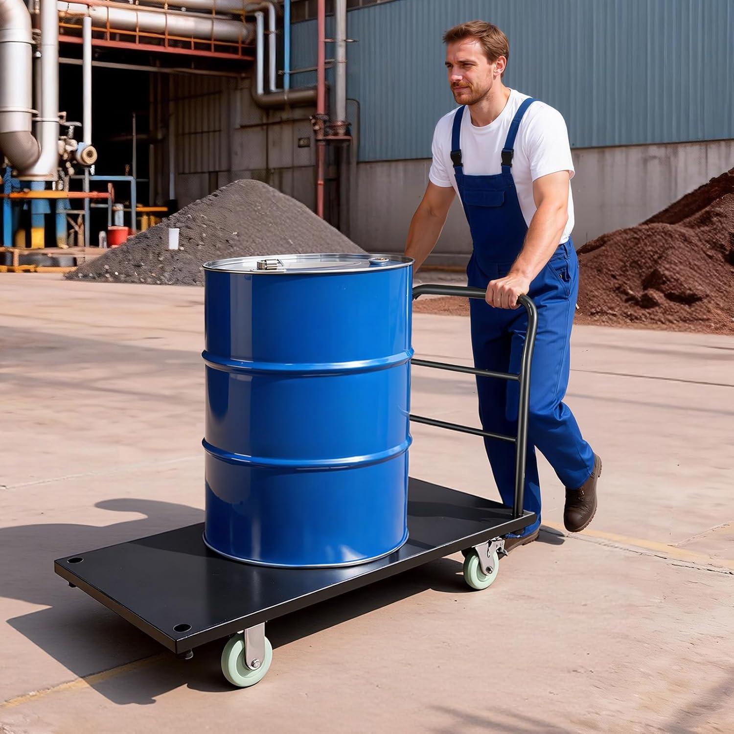 image:imageVEVOR Platform Truck 2000 lbs Capacity Steel Flatbed Cart 47 Length x 24 Width x 32 Height Flat Dolly Hand Trucks with 5 Nylon Casters HeavyDuty Utility Push Carts for Luggage Moving2000 LBS NEW