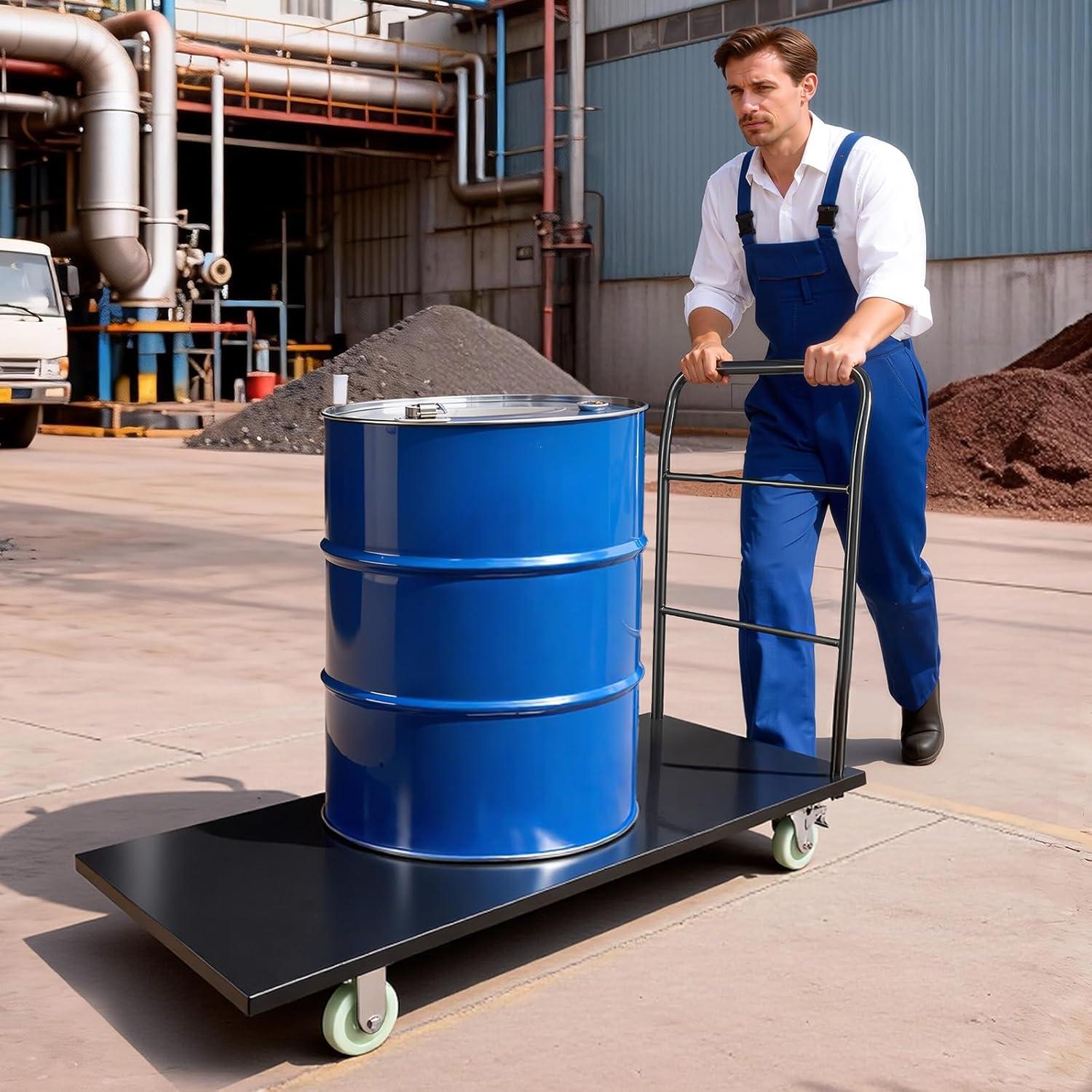 image:imageVEVOR Platform Truck 2000 lbs Capacity Steel Flatbed Cart 47 Length x 24 Width x 32 Height Flat Dolly Hand Trucks with 5 Nylon Casters HeavyDuty Utility Push Carts for Luggage Moving2000 LBS Large Panel