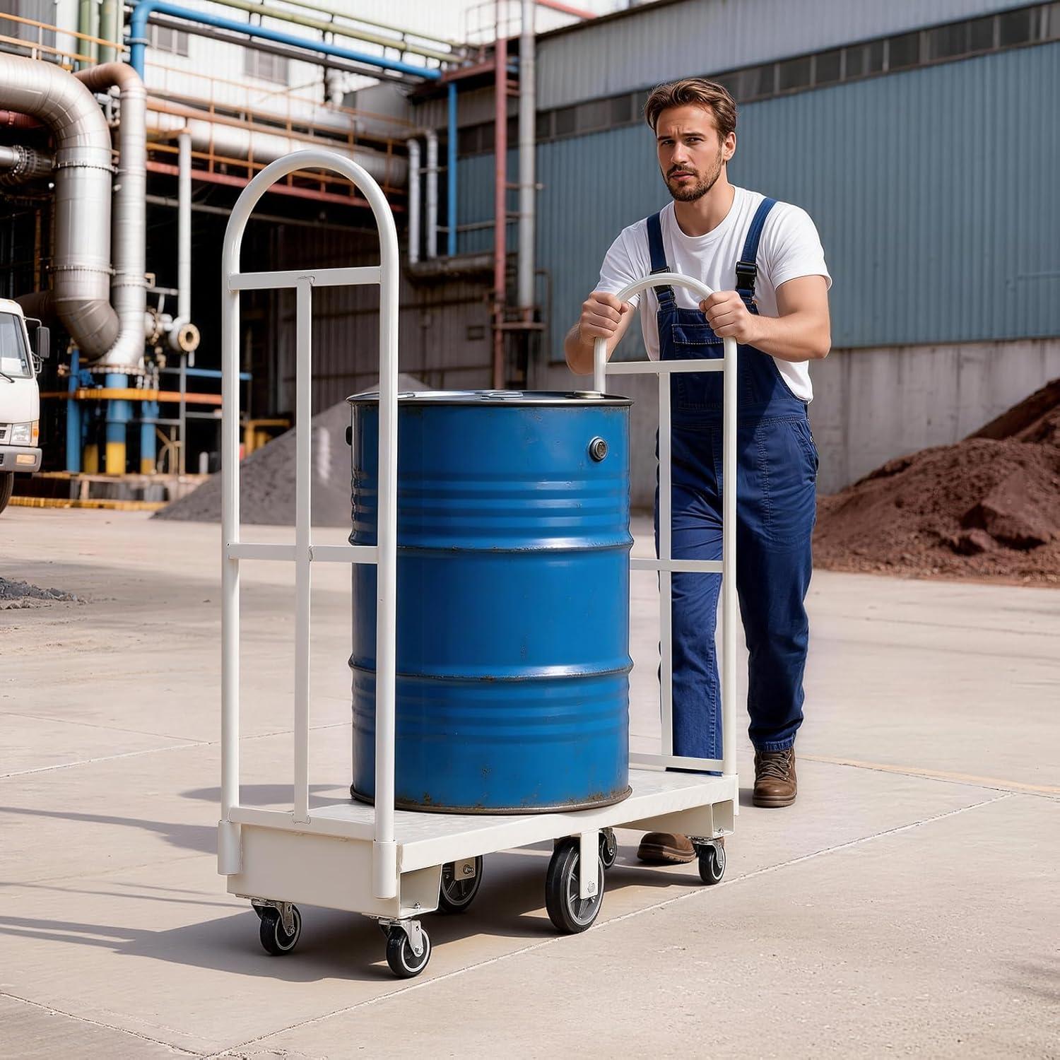 image:imageVEVOR Platform Truck 2000 lbs Capacity Steel Flatbed Cart 47 Length x 24 Width x 32 Height Flat Dolly Hand Trucks with 5 Nylon Casters HeavyDuty Utility Push Carts for Luggage Moving2000 LBS UBoat