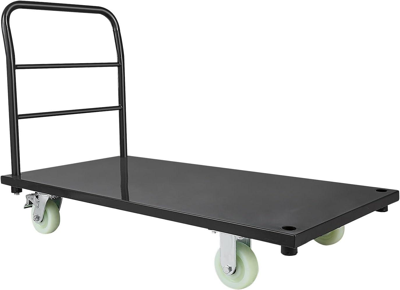 image:imageVEVOR Platform Truck 2000 lbs Capacity Steel Flatbed Cart 47 Length x 24 Width x 32 Height Flat Dolly Hand Trucks with 5 Nylon Casters HeavyDuty Utility Push Carts for Luggage Moving2000 LBS NEW
