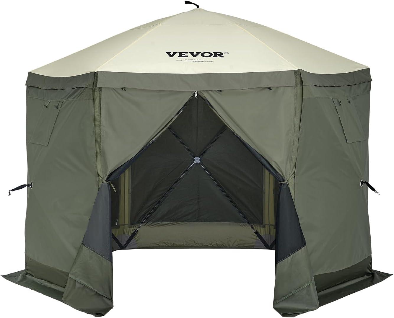 image:imageVEVOR Pop Up Gazebo Screen Tent 6 Sided Canopy Sun Shelter with 6 Removable Privacy Wind Cloths amp Mesh Windows 115x115FT Quick Set Screen Tent with Mosquito Netting BrownArmy Green