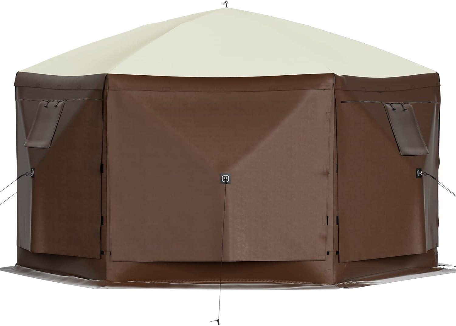 image:imageVEVOR Pop Up Gazebo Screen Tent 6 Sided Canopy Sun Shelter with 6 Removable Privacy Wind Cloths amp Mesh Windows 115x115FT Quick Set Screen Tent with Mosquito Netting BrownBrown