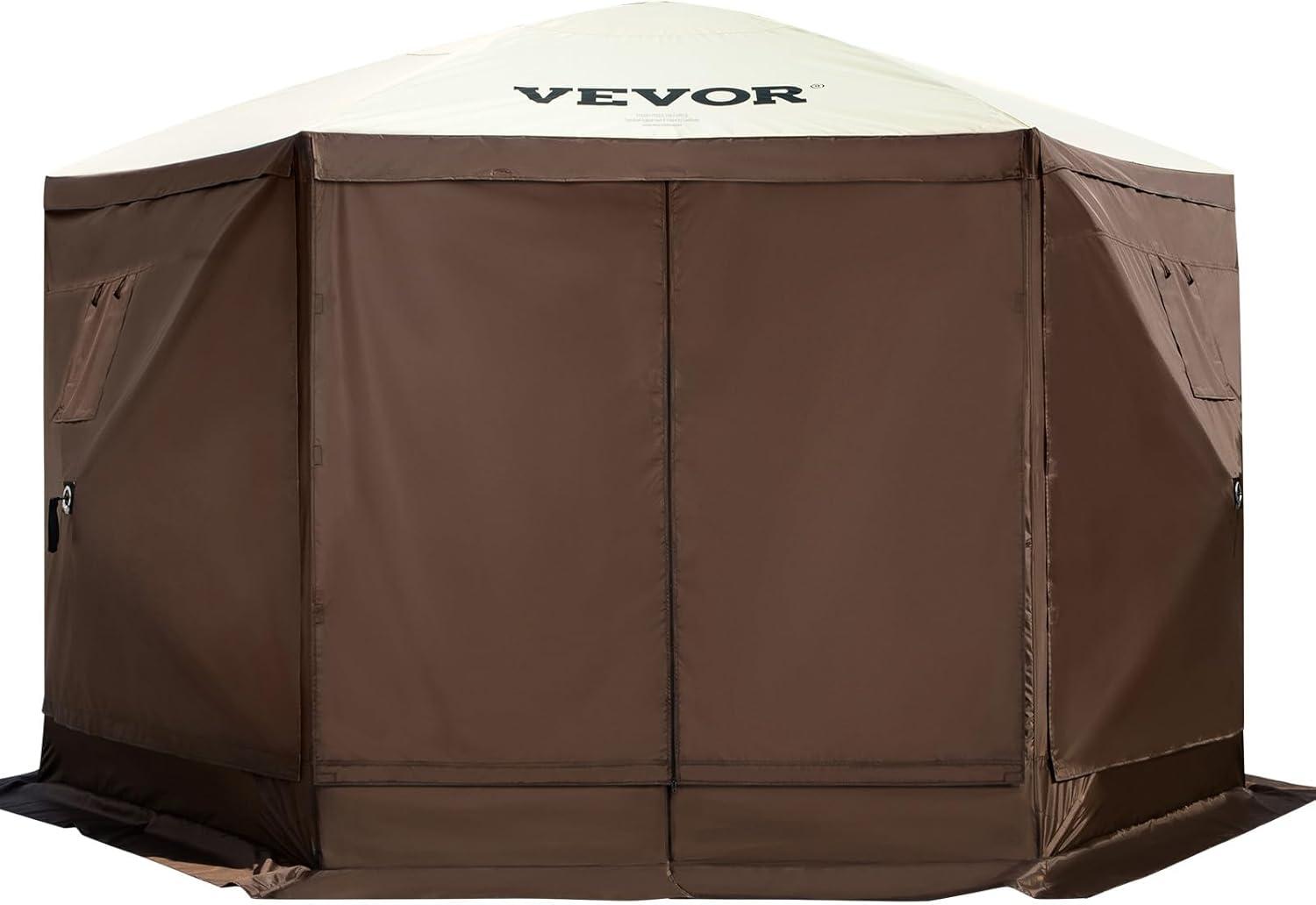 image:imageVEVOR Pop Up Gazebo Screen Tent 6 Sided Canopy Sun Shelter with 6 Removable Privacy Wind Cloths amp Mesh Windows 115x115FT Quick Set Screen Tent with Mosquito Netting BrownBrown